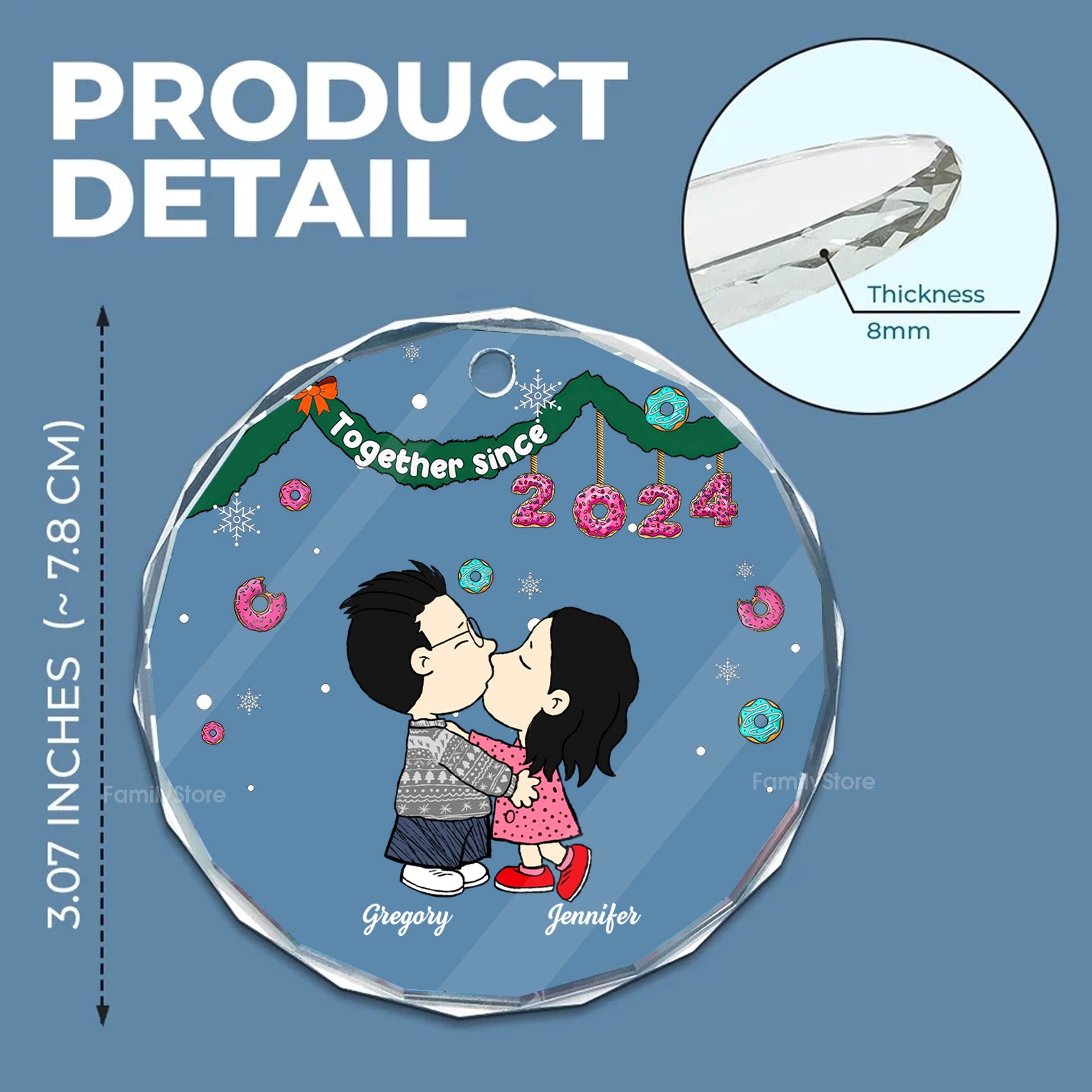 Personalized Glass Ornament Custom Couple Gift for Christmas