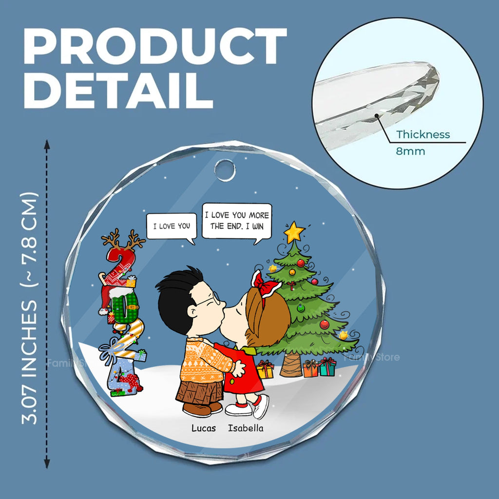 Personalized Glass Ornament with Cartoon Couple Design for Christmas Gift