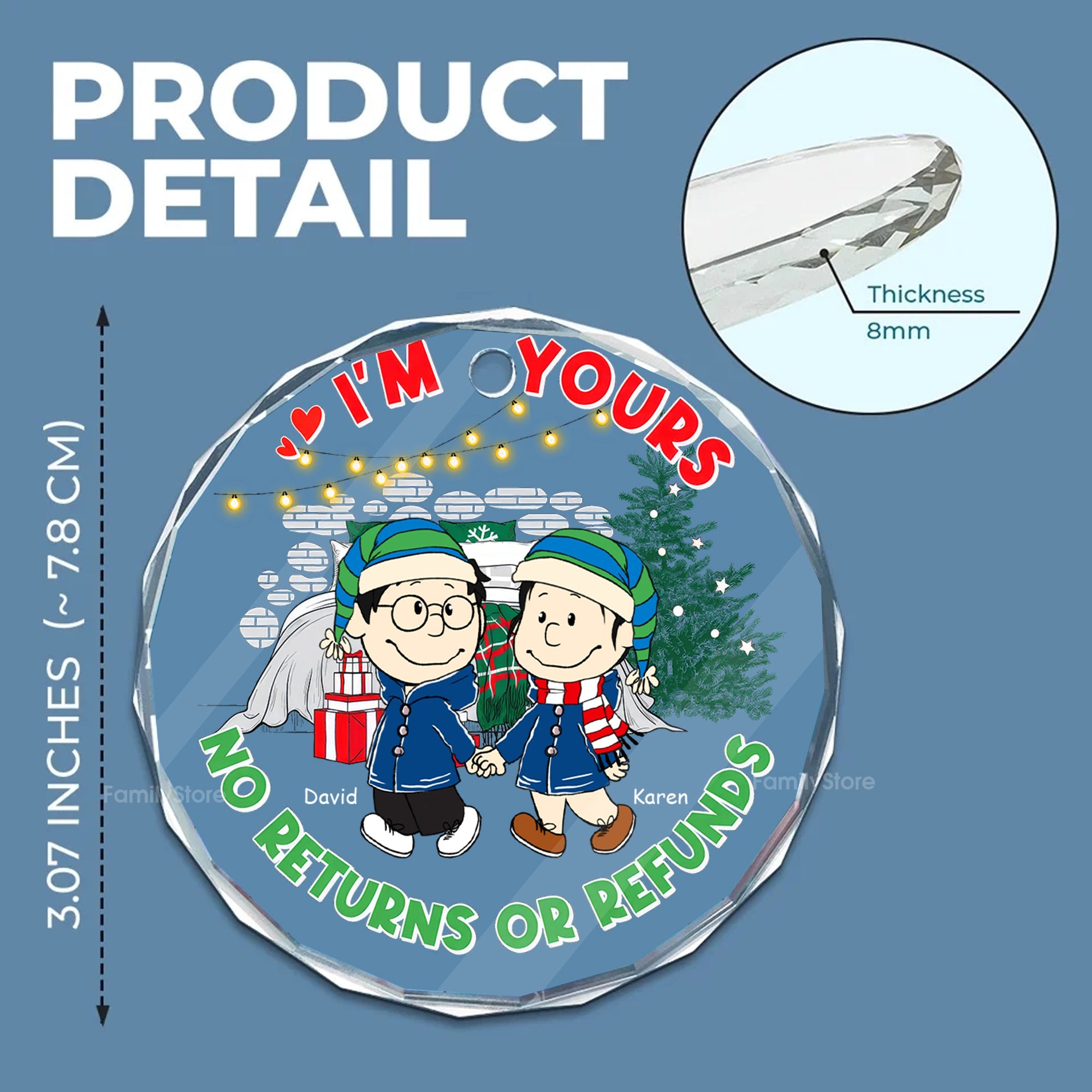 Personalized Glass Ornament with Custom Name | Unique Couple Gift