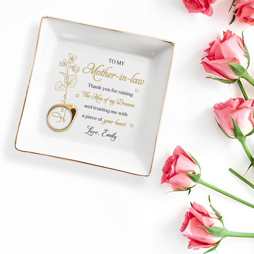Personalized Birth Month Flower Jewelry Dish Gift for Mother-in-Law Jewelry Dish GradoCreations
