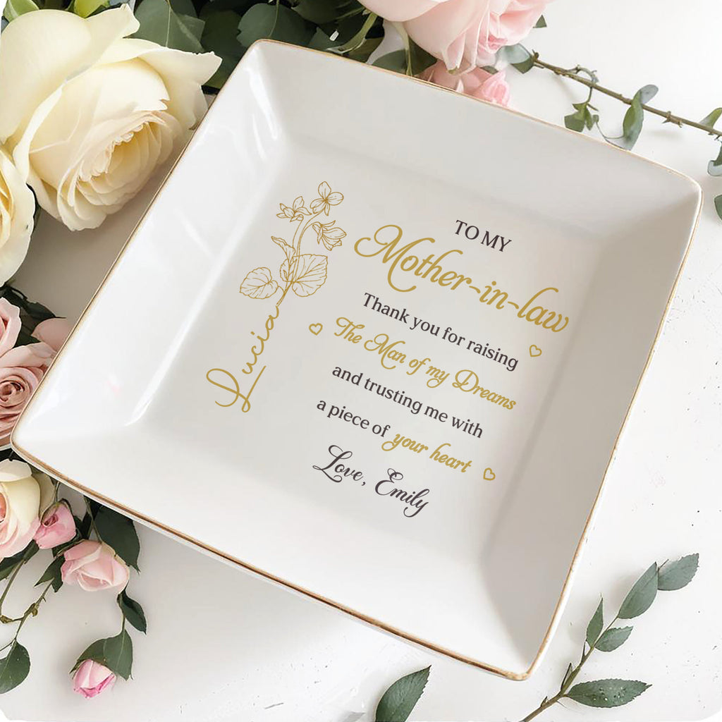 Personalized Birth Month Flower Jewelry Dish Gift for Mother-in-Law Jewelry Dish GradoCreations