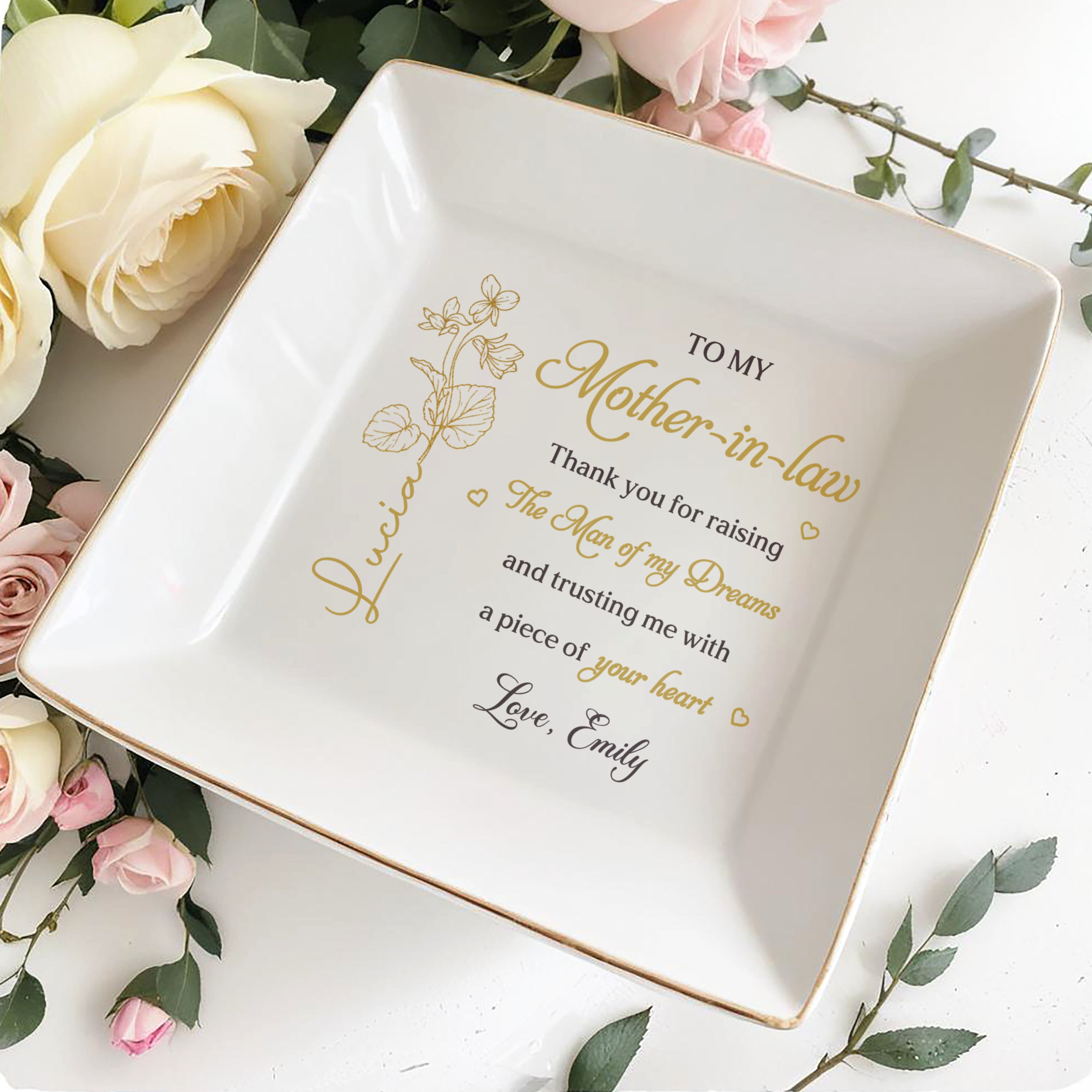 Personalized Birth Month Flower Jewelry Dish Gift for Mother-in-Law Jewelry Dish GradoCreations