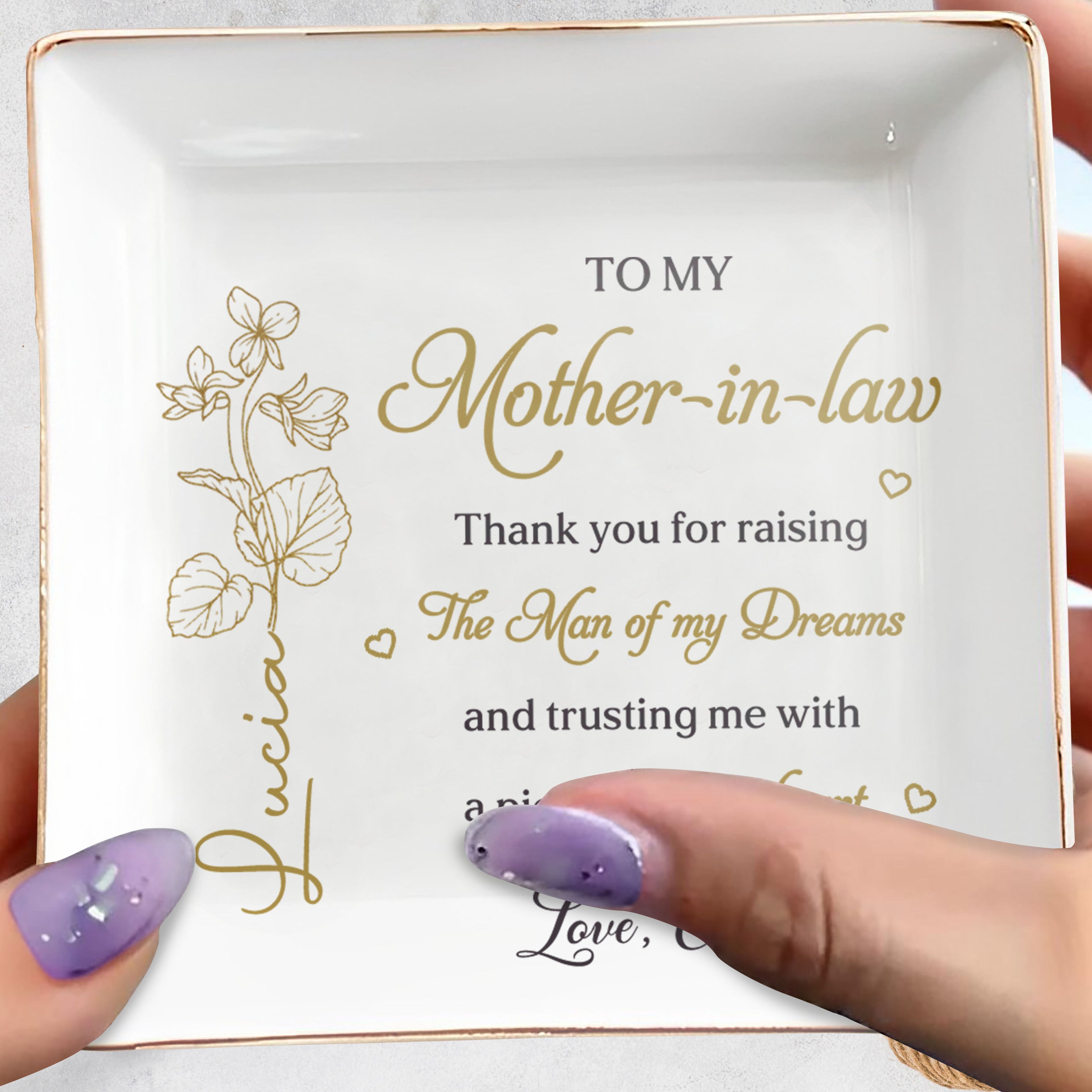 Personalized Birth Month Flower Jewelry Dish Gift for Mother-in-Law Jewelry Dish GradoCreations