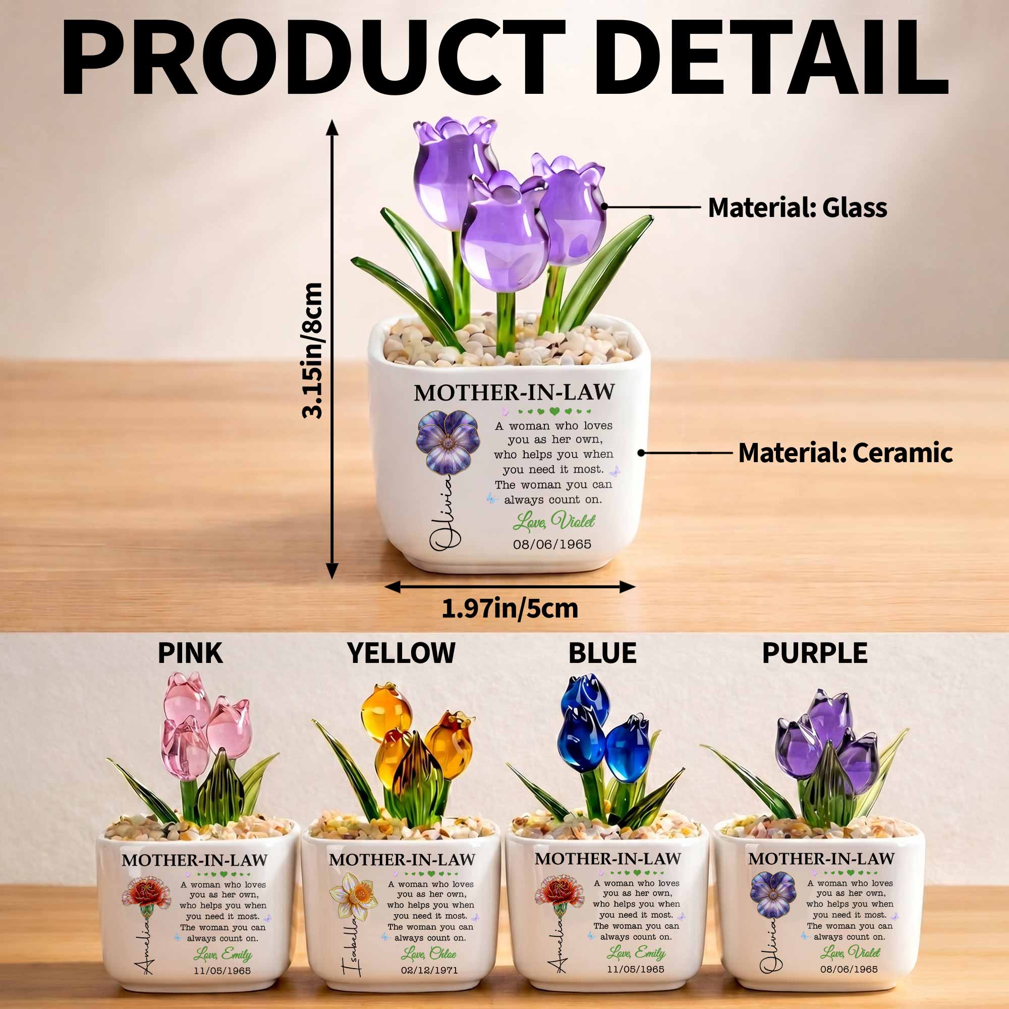 Personalized Everlasting Tulips Custom Gift for Mother-in-Law Glass Tulip GradoCreations