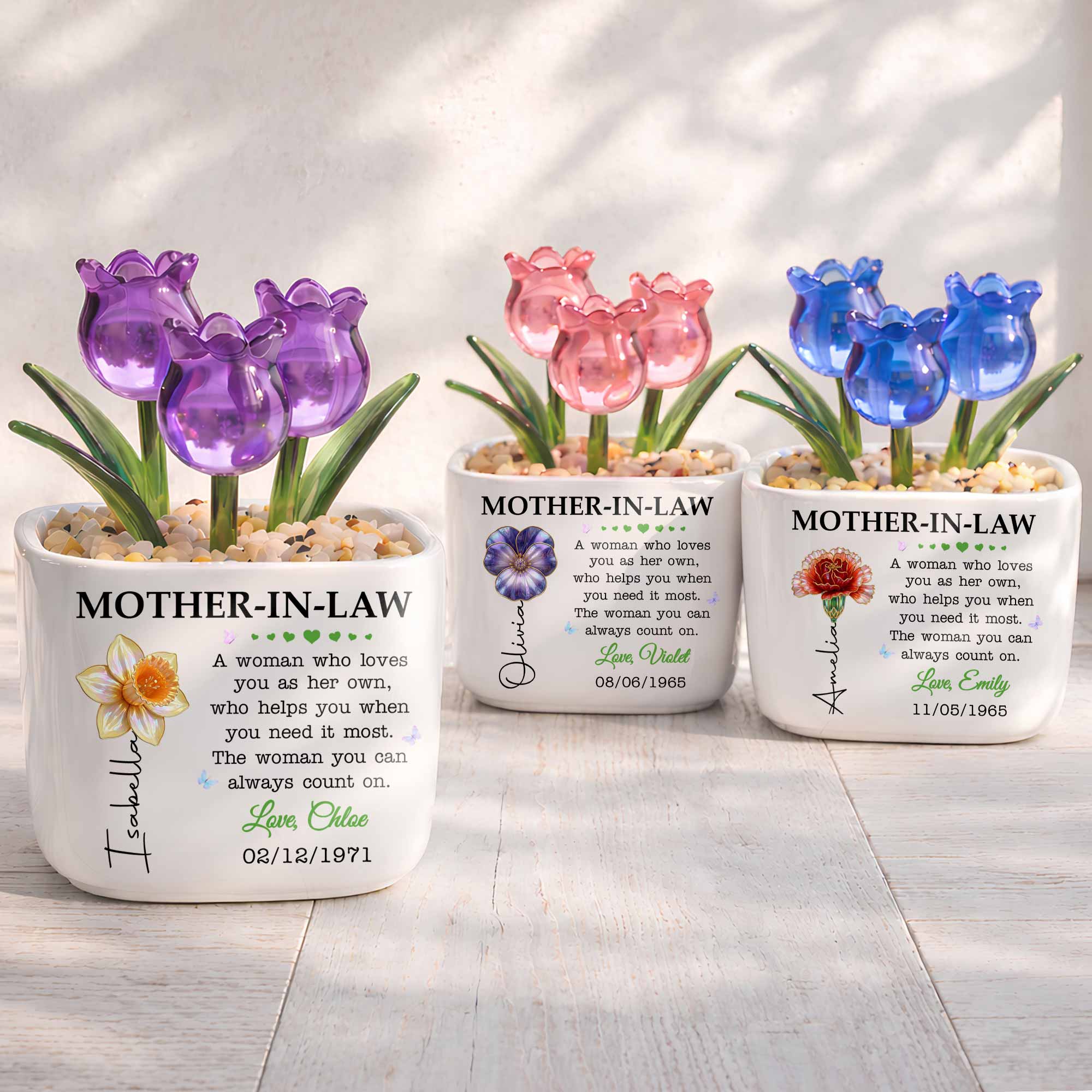 Personalized Everlasting Tulips Custom Gift for Mother-in-Law Glass Tulip GradoCreations