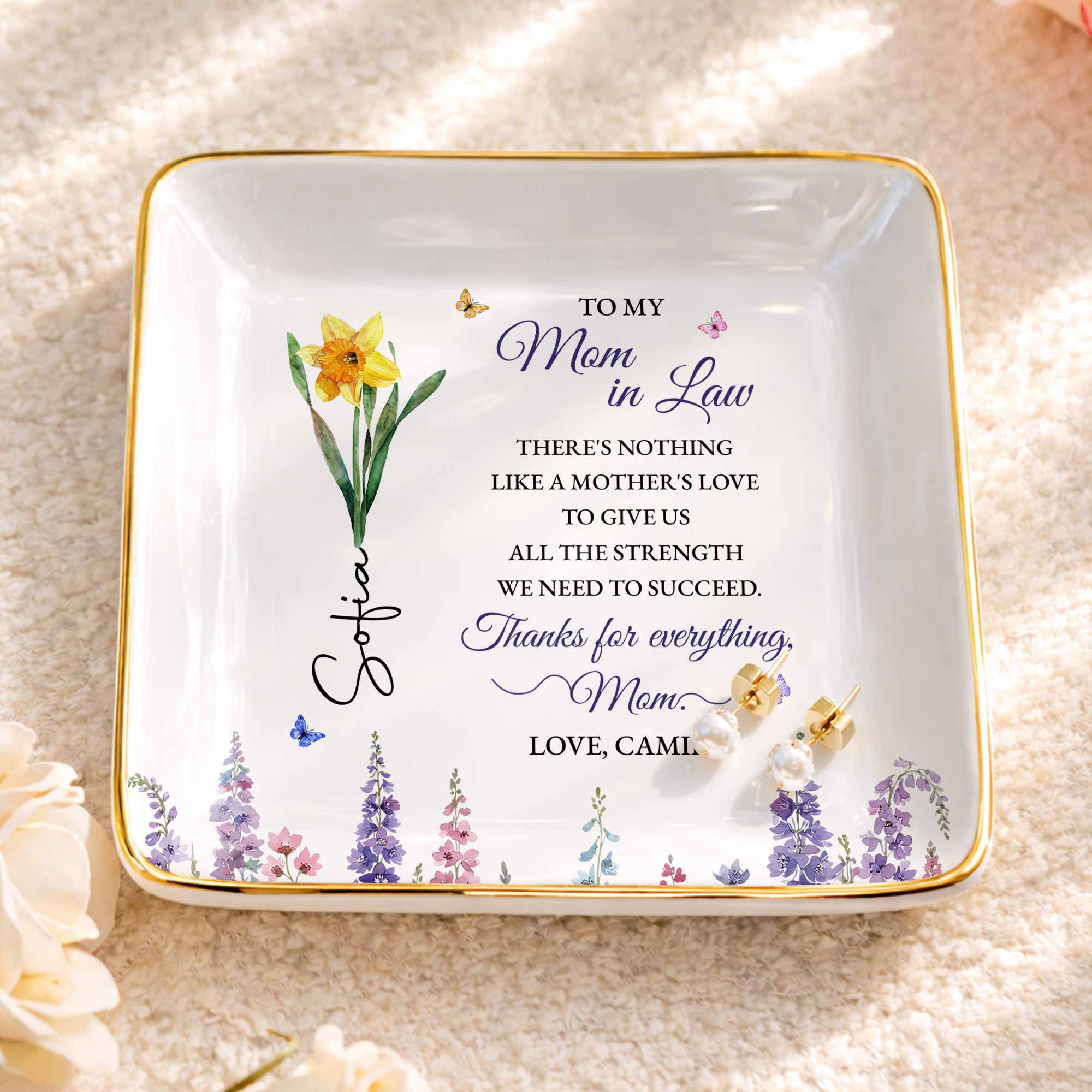 Personalized Ceramic Jewelry Dish For Mother-in-Law Gift Jewelry Dish GradoCreations