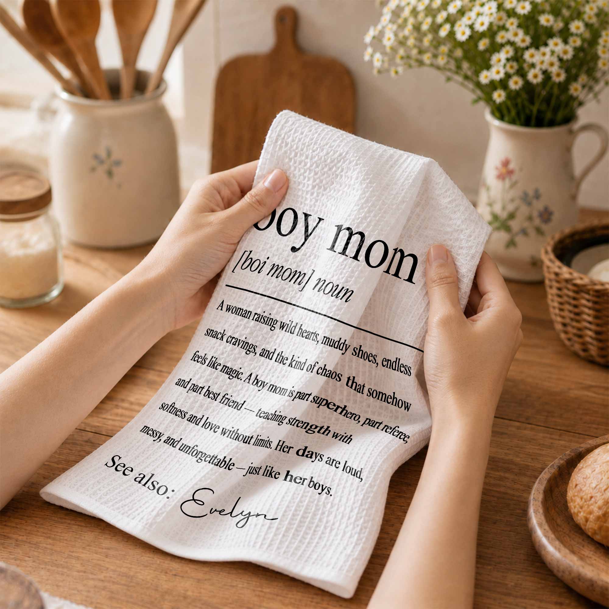 Personalized Kitchen Towel for Boy Mom with Custom Name Gift Kitchen Towel GradoCreations