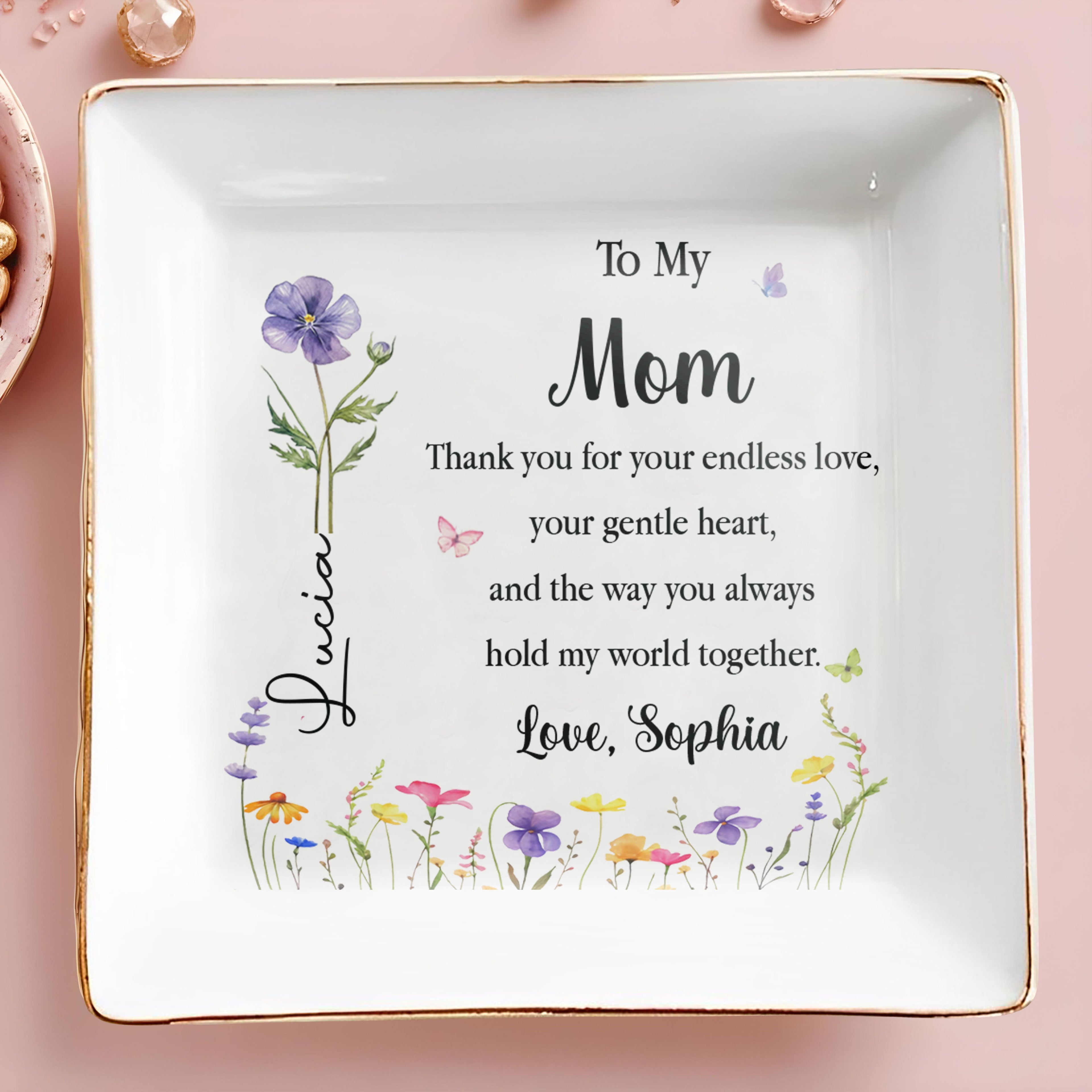 Personalized Jewelry Dish for Mom Birth Month Flower Gift Jewelry Dish GradoCreations