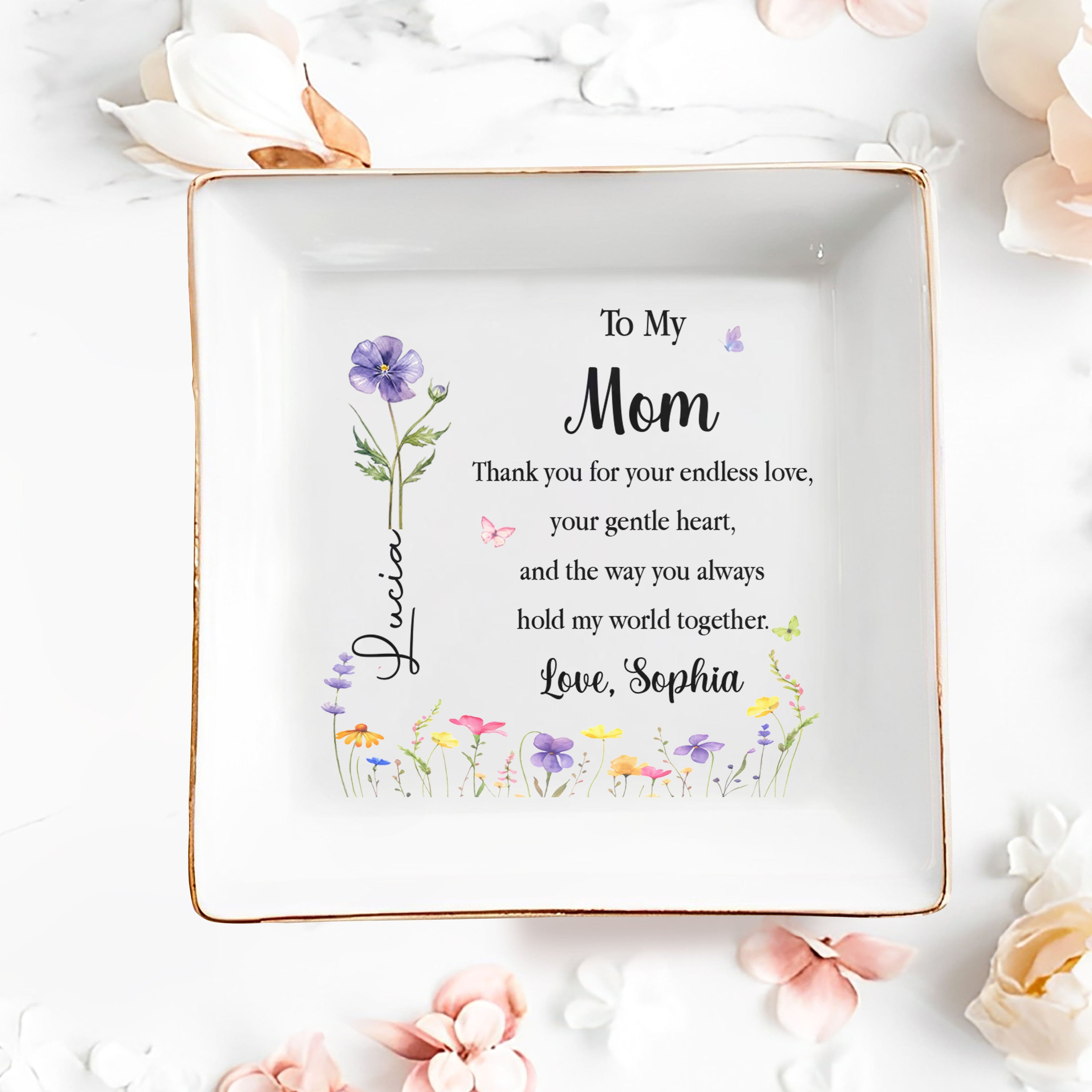 Personalized Jewelry Dish for Mom Birth Month Flower Gift Jewelry Dish GradoCreations