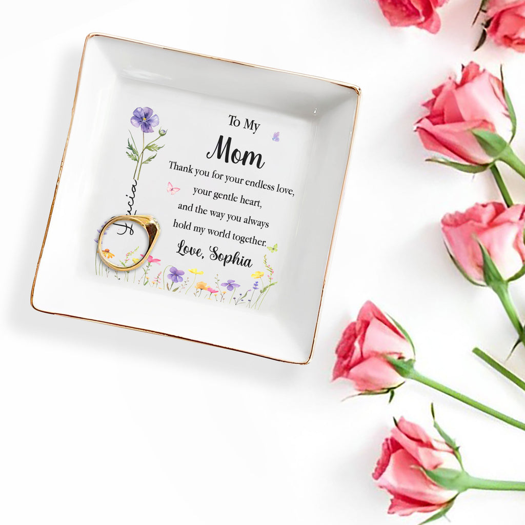 Personalized Jewelry Dish for Mom Birth Month Flower Gift Jewelry Dish GradoCreations