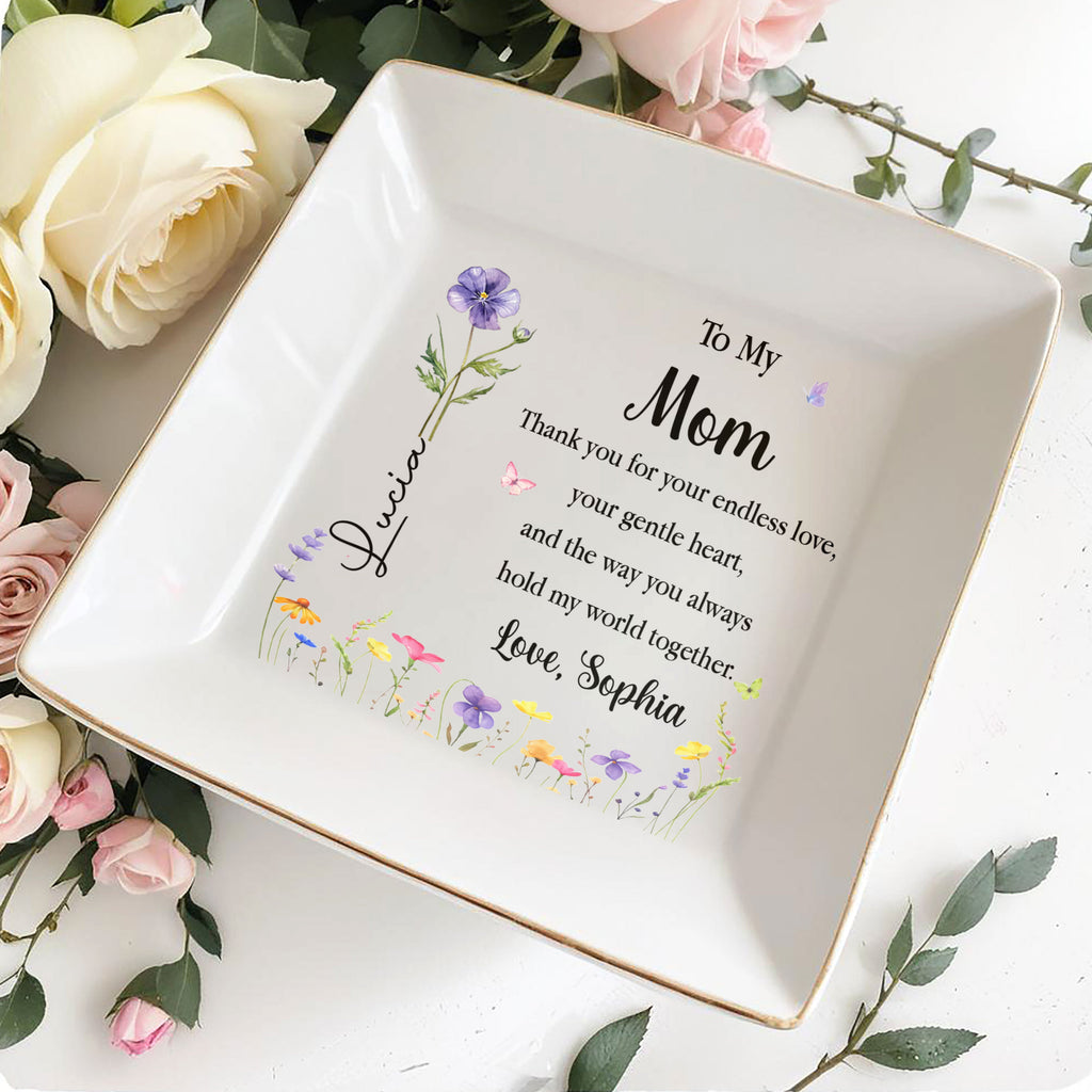 Personalized Jewelry Dish for Mom Birth Month Flower Gift Jewelry Dish GradoCreations
