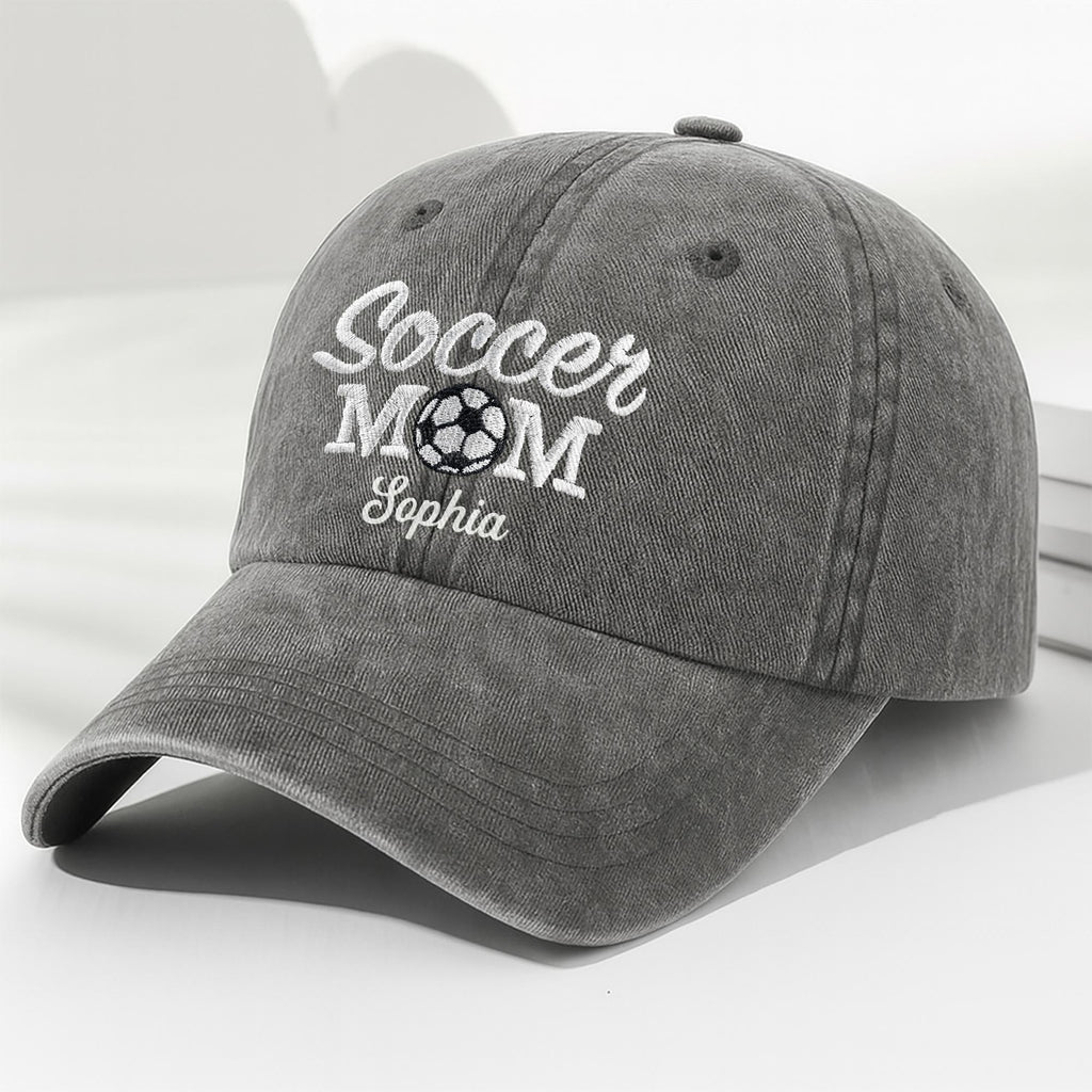 Personalized Washed Denim Cap Custom Soccer MOM Gift Washed Denim Cap GradoCreations