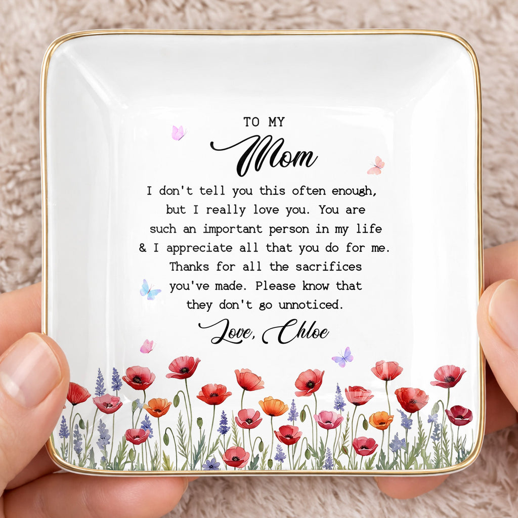 Personalized Ceramic Jewelry Dish Birth Month Flowers Gift for Mom