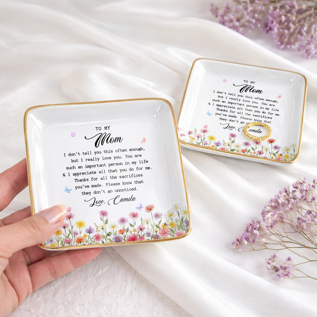 Personalized Ceramic Jewelry Dish Birth Month Flowers Gift for Mom