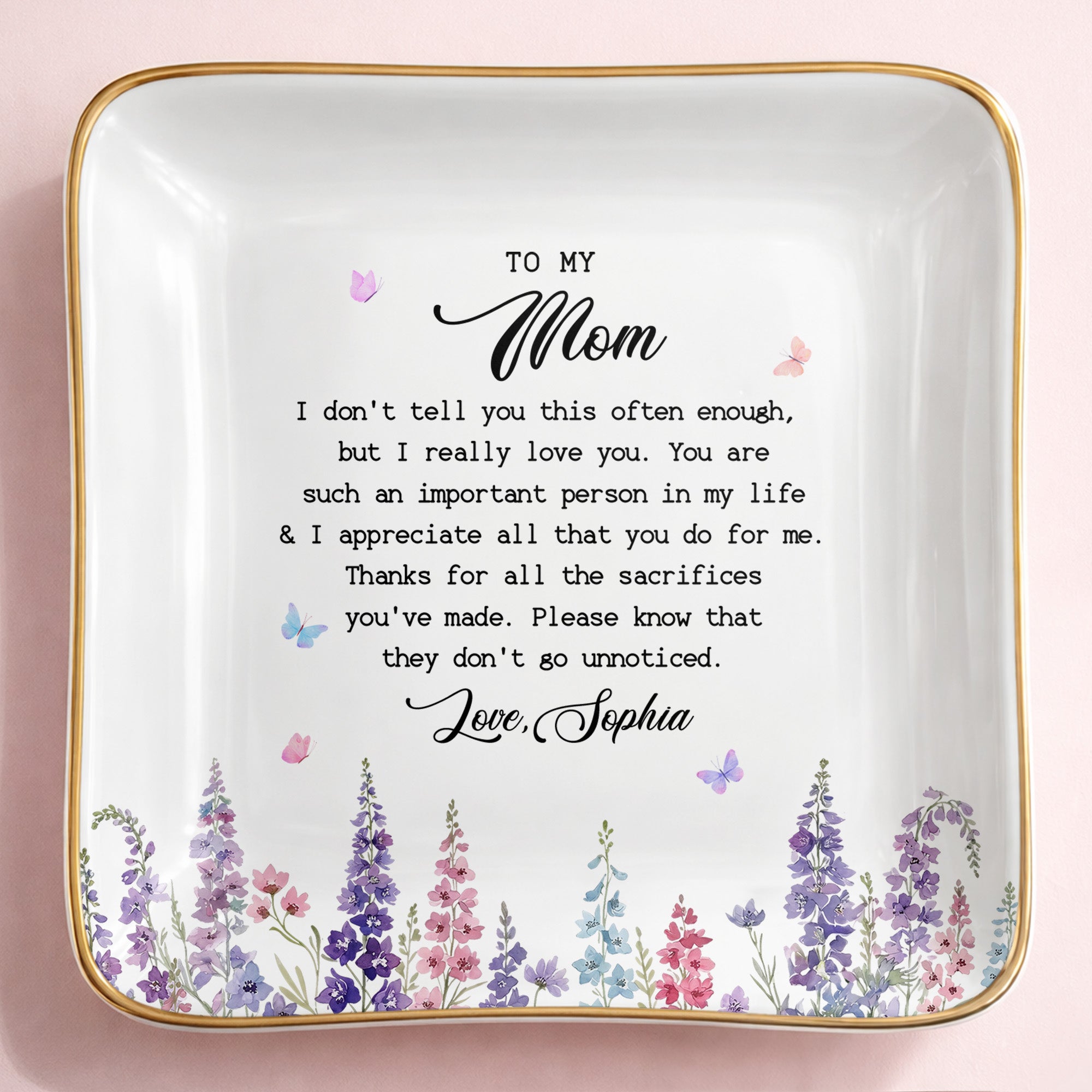 Personalized Ceramic Jewelry Dish Birth Month Flowers Gift for Mom