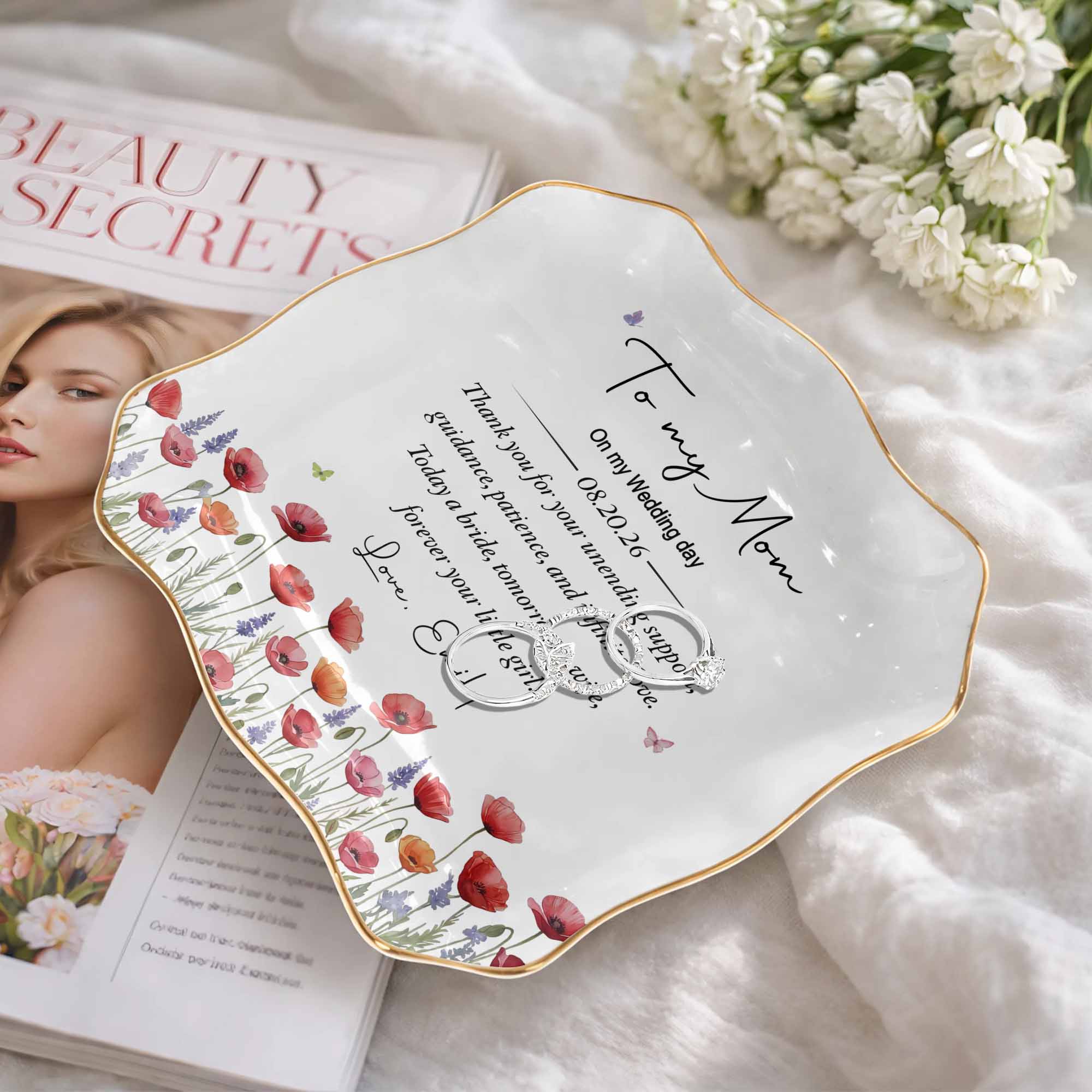 Personalized Lace Jewelry Dish Custom Name Gift for Mom Lace Square Jewelry Dish GradoCreations
