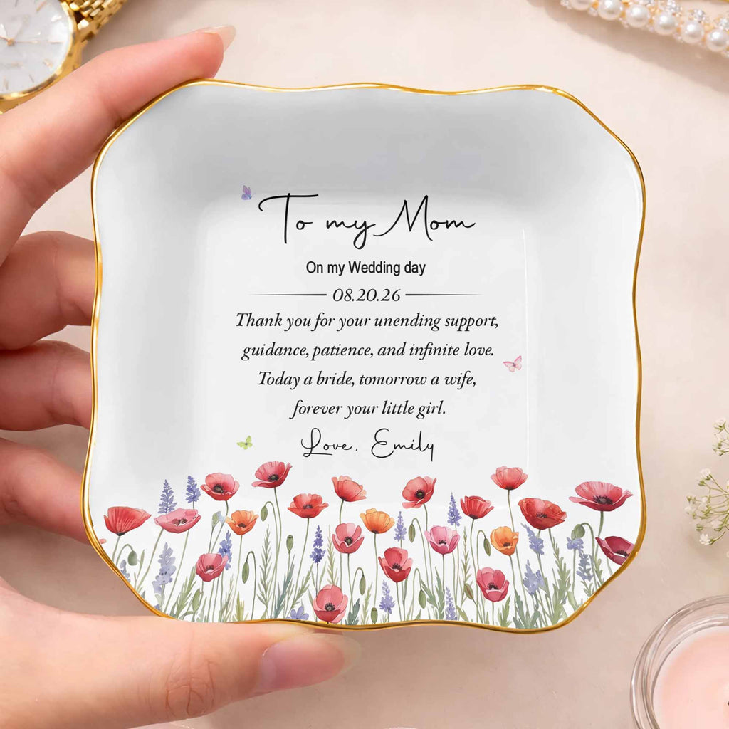 Personalized Lace Jewelry Dish Custom Name Gift for Mom Lace Square Jewelry Dish GradoCreations
