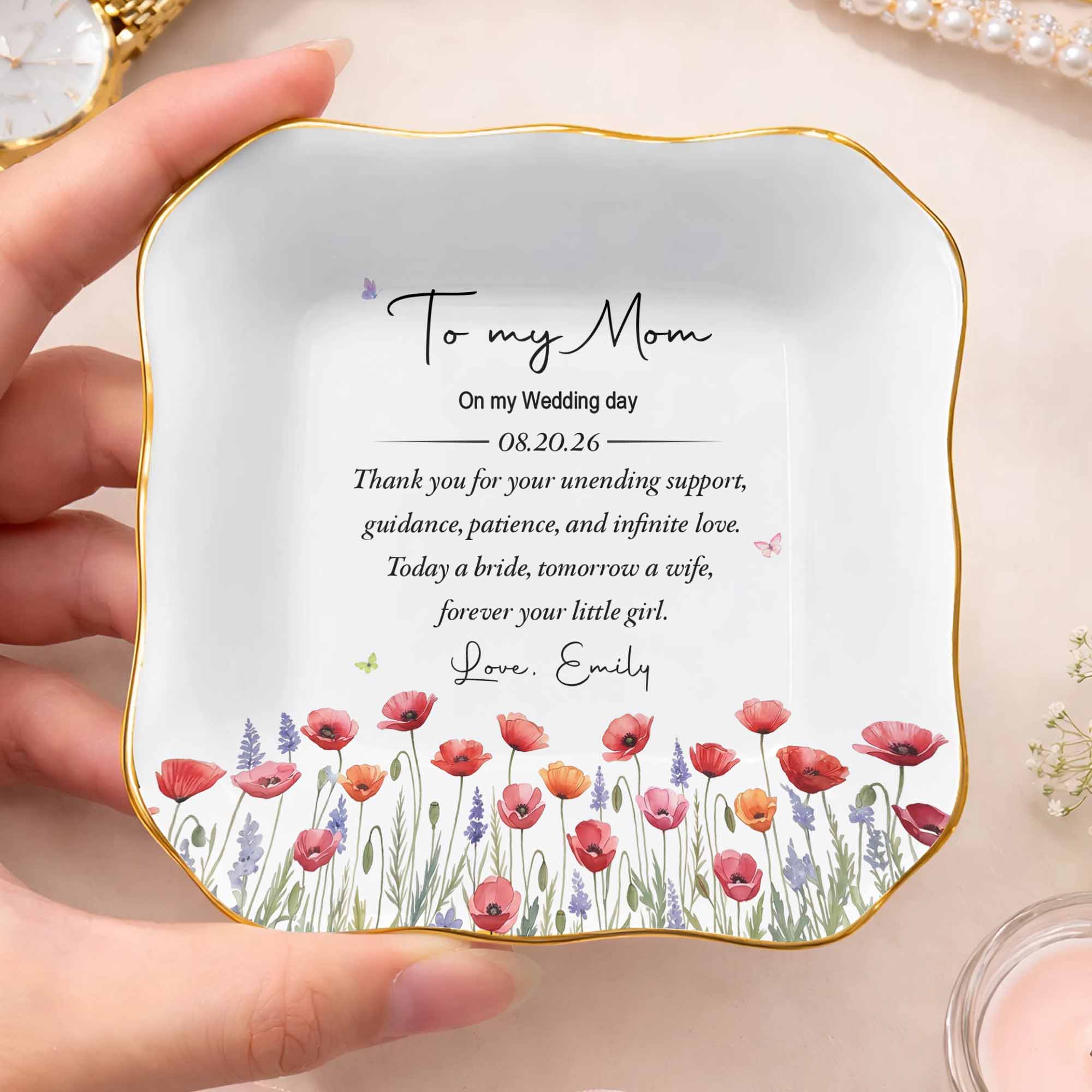 Personalized Lace Jewelry Dish Custom Name Gift for Mom Lace Square Jewelry Dish GradoCreations