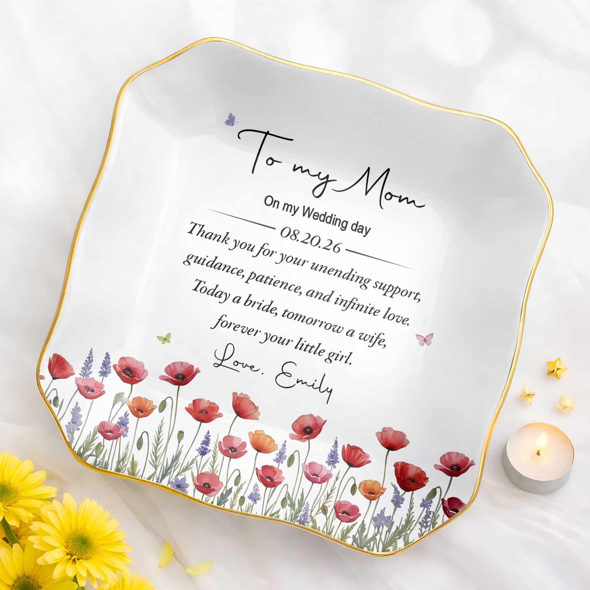 Personalized Lace Jewelry Dish Custom Name Gift for Mom Lace Square Jewelry Dish GradoCreations