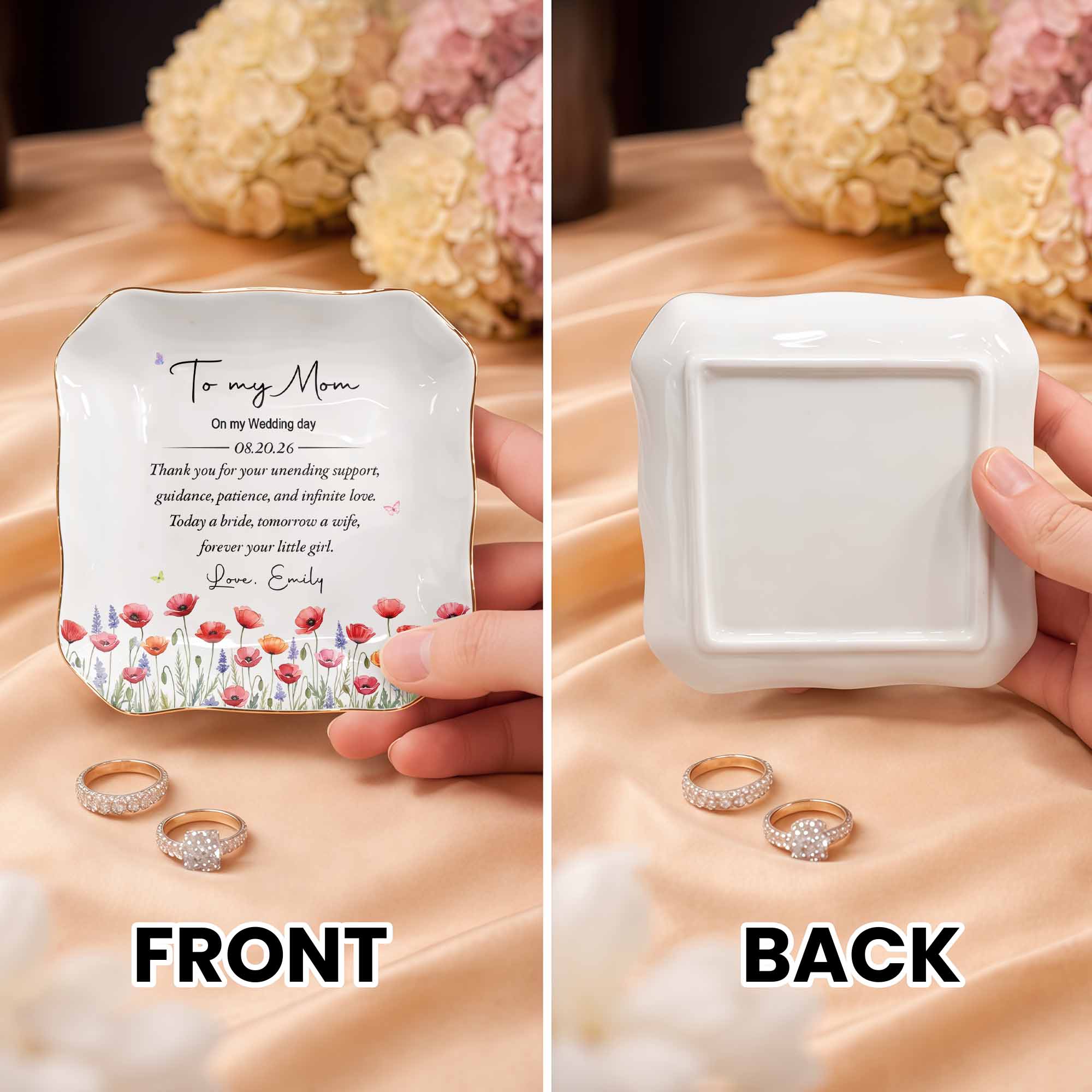 Personalized Lace Jewelry Dish Custom Name Gift for Mom Lace Square Jewelry Dish GradoCreations