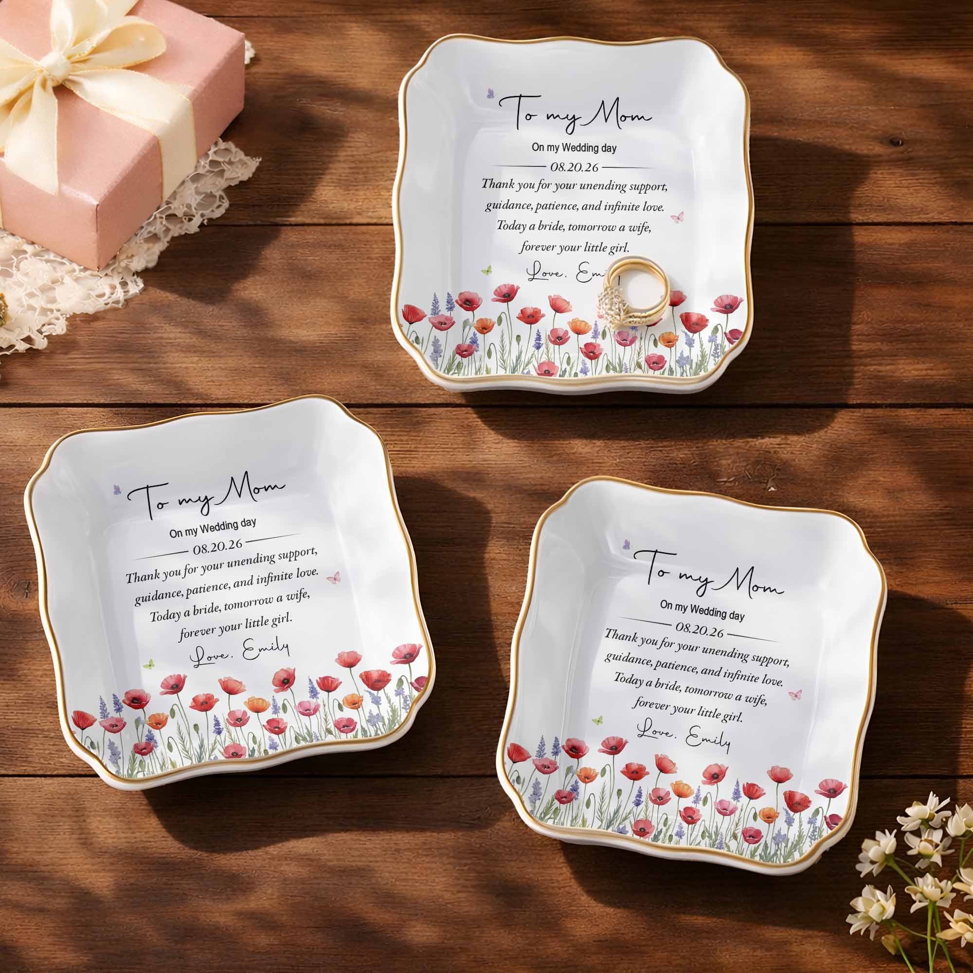Personalized Lace Jewelry Dish Custom Name Gift for Mom Lace Square Jewelry Dish GradoCreations
