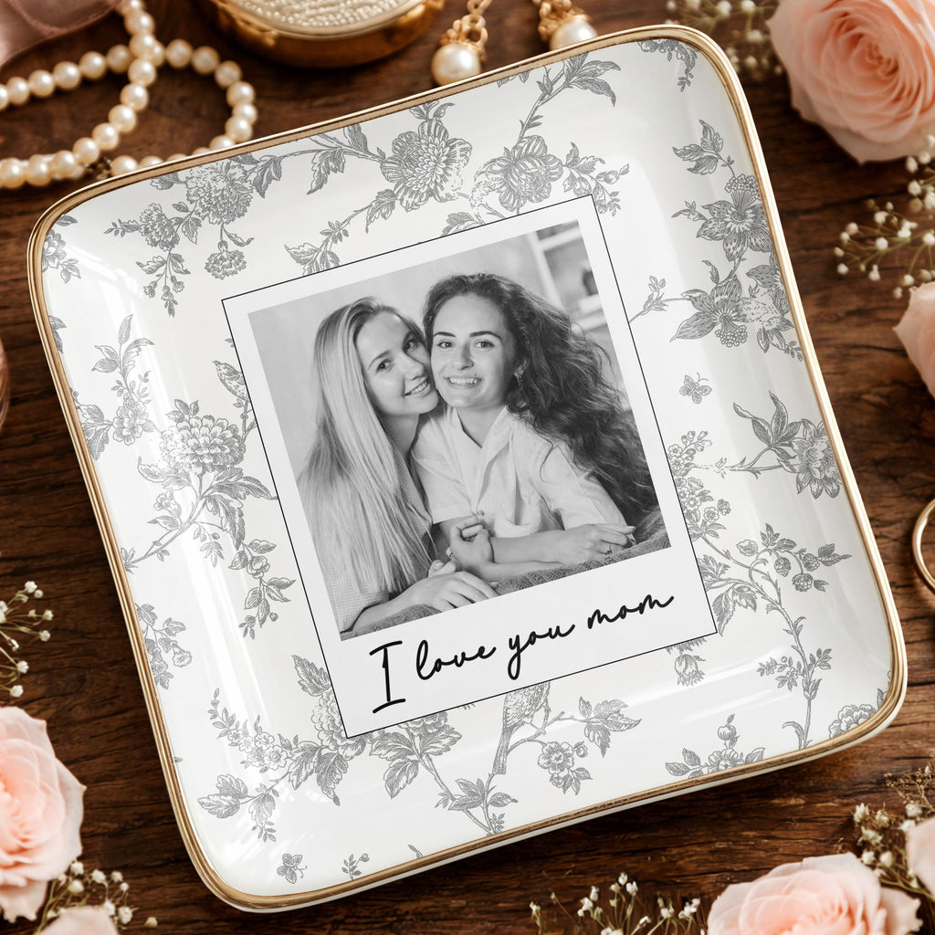 Personalized Floral Jewelry Dish Custom Photo Gift for Mom Jewelry Dish GradoCreations