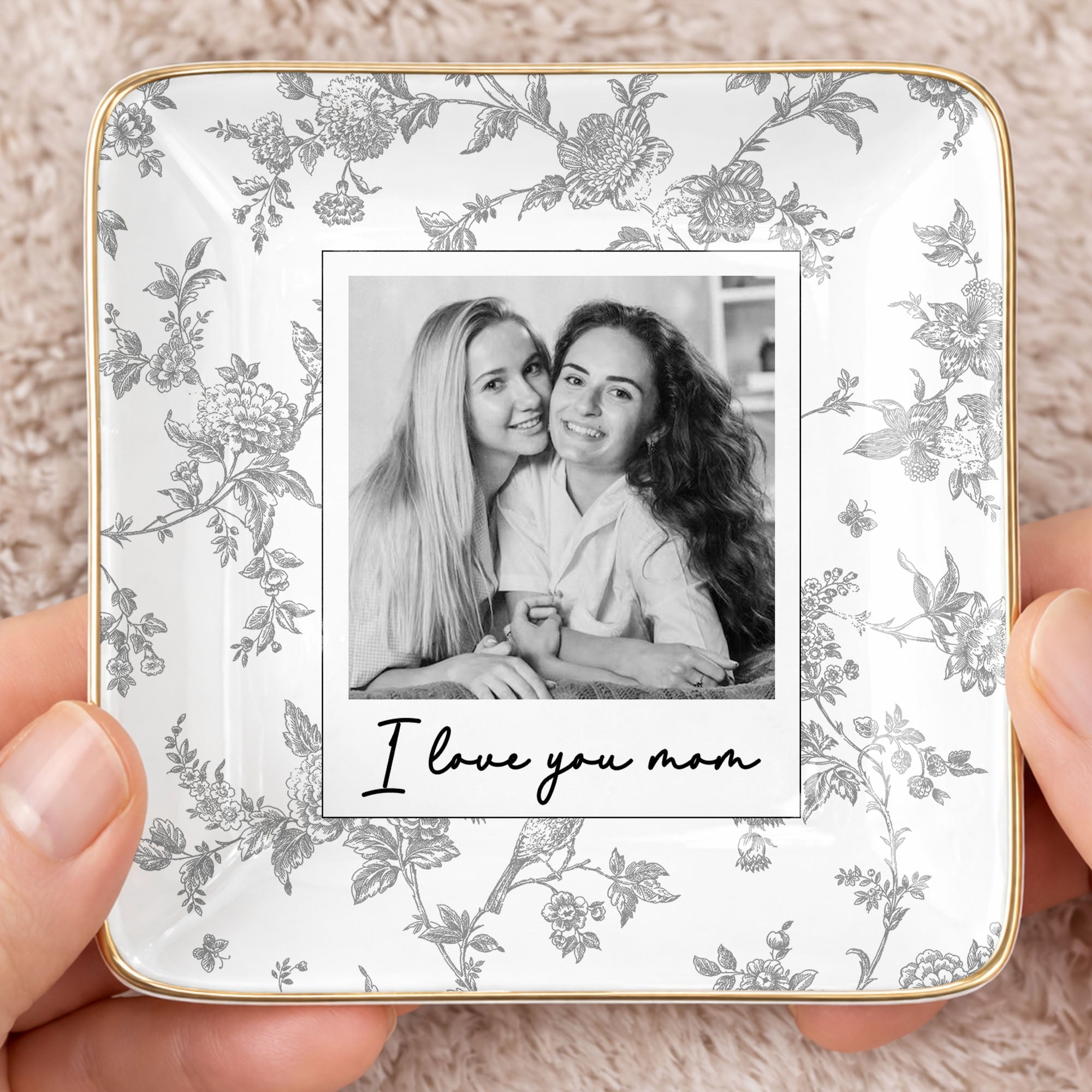 Personalized Floral Jewelry Dish Custom Photo Gift for Mom Jewelry Dish GradoCreations