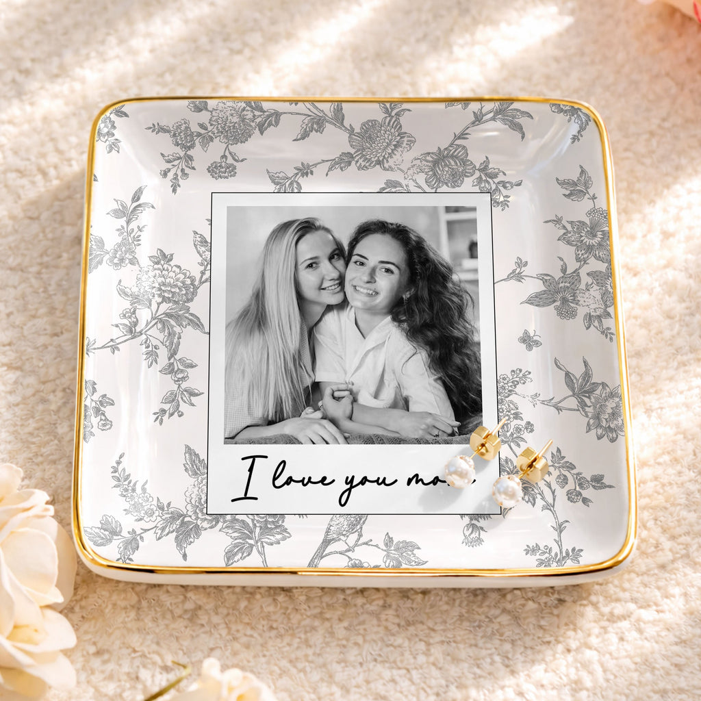 Personalized Floral Jewelry Dish Custom Photo Gift for Mom Jewelry Dish GradoCreations