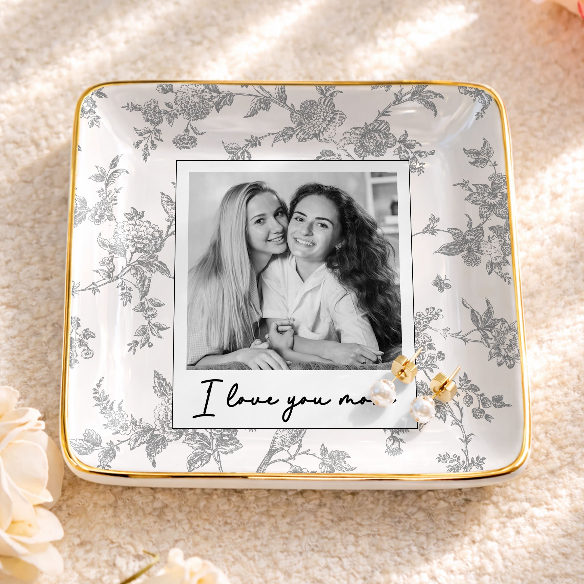 Personalized Floral Jewelry Dish Custom Photo Gift for Mom Jewelry Dish GradoCreations