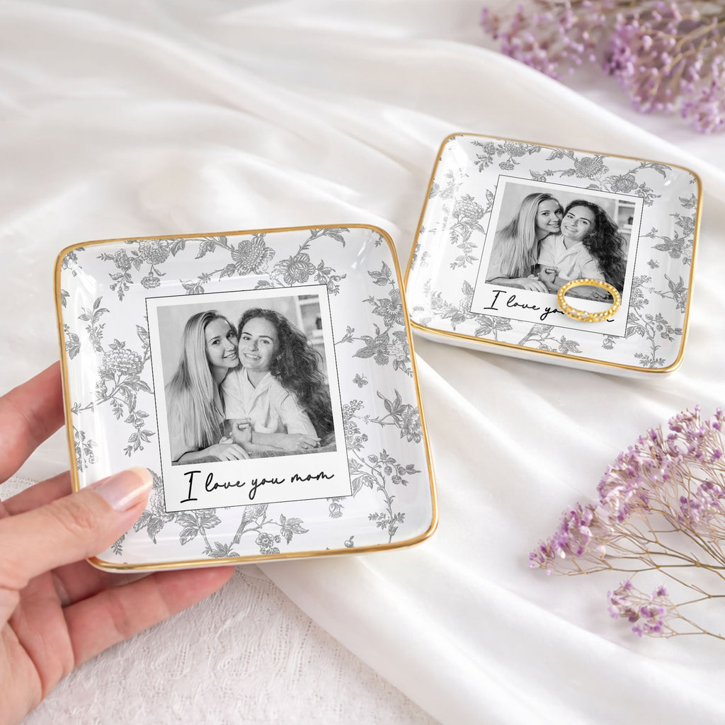 Personalized Floral Jewelry Dish Custom Photo Gift for Mom Jewelry Dish GradoCreations