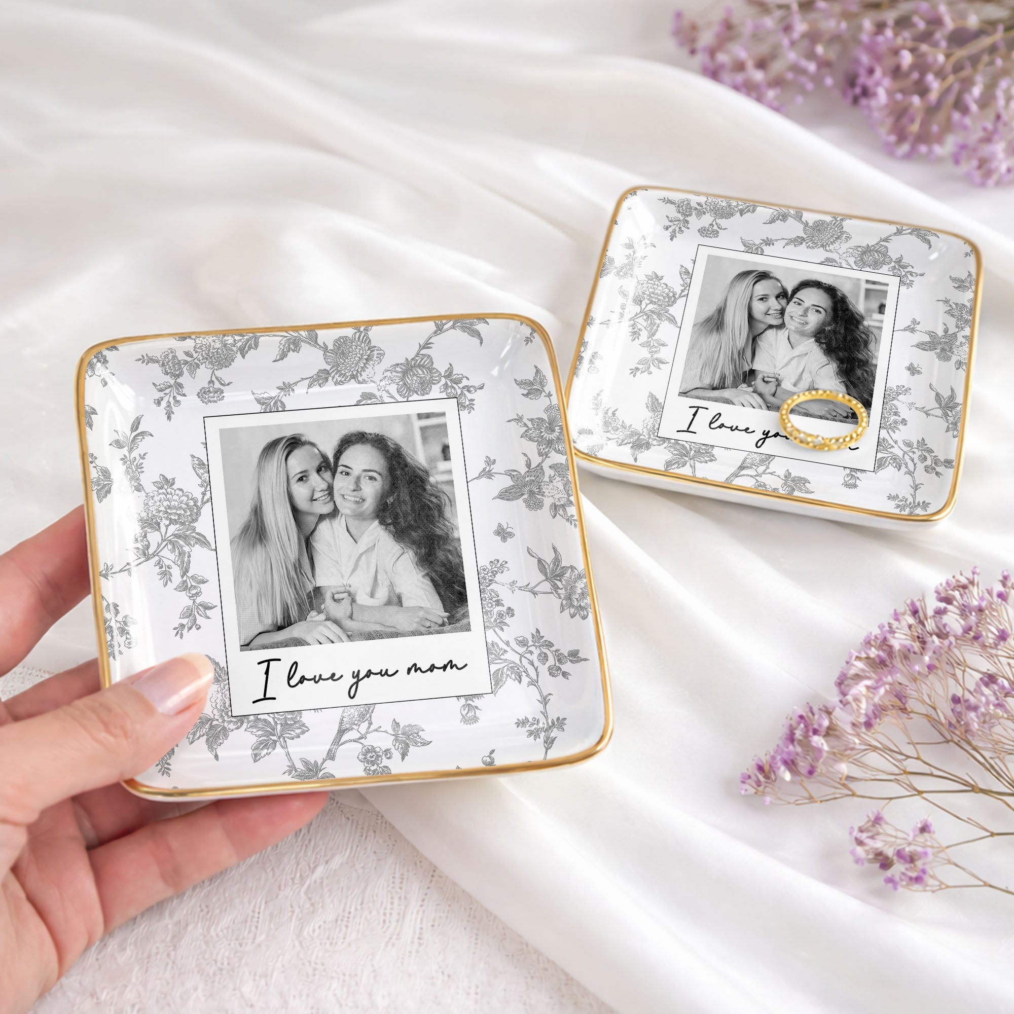 Personalized Floral Jewelry Dish Custom Photo Gift for Mom Jewelry Dish GradoCreations