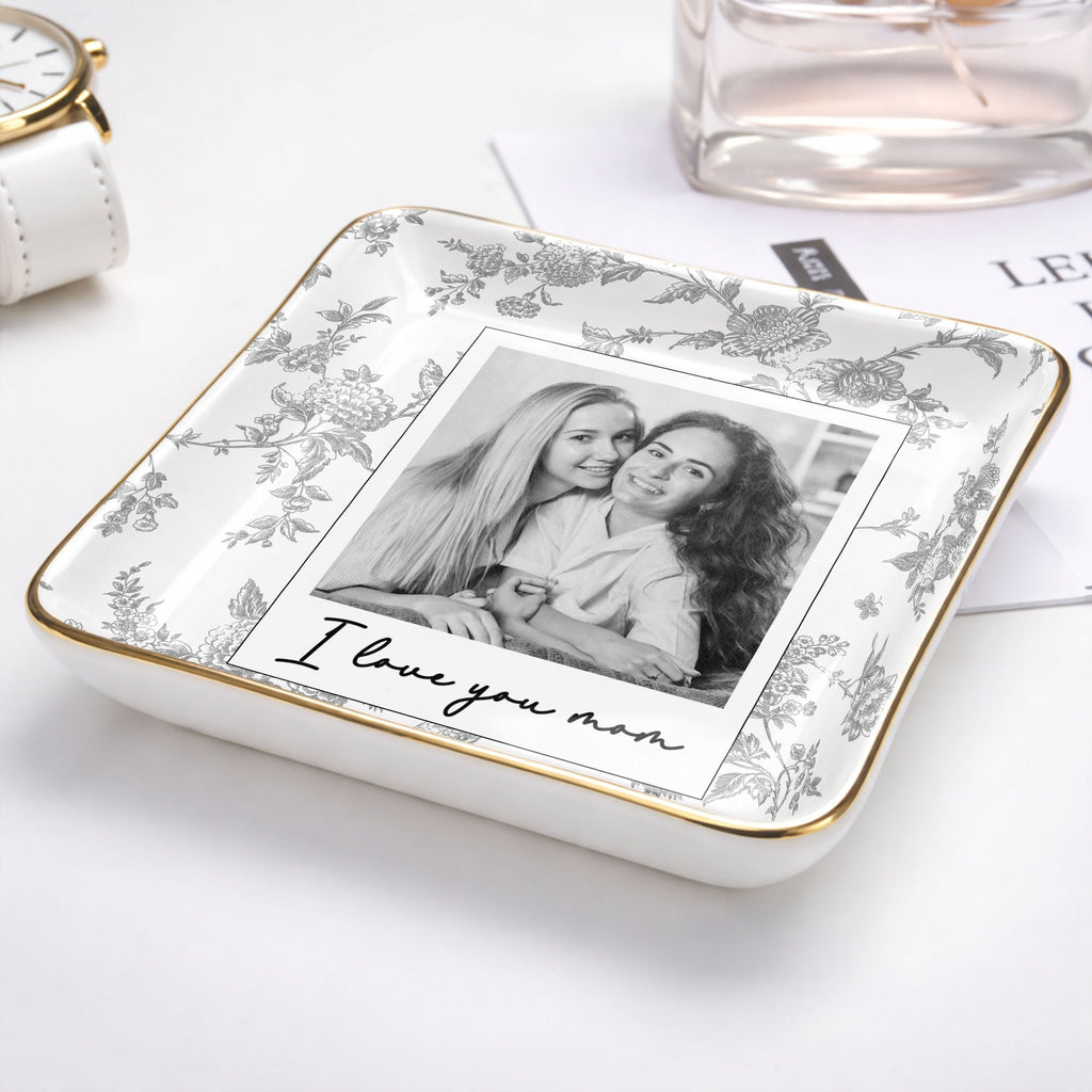 Personalized Floral Jewelry Dish Custom Photo Gift for Mom Jewelry Dish GradoCreations
