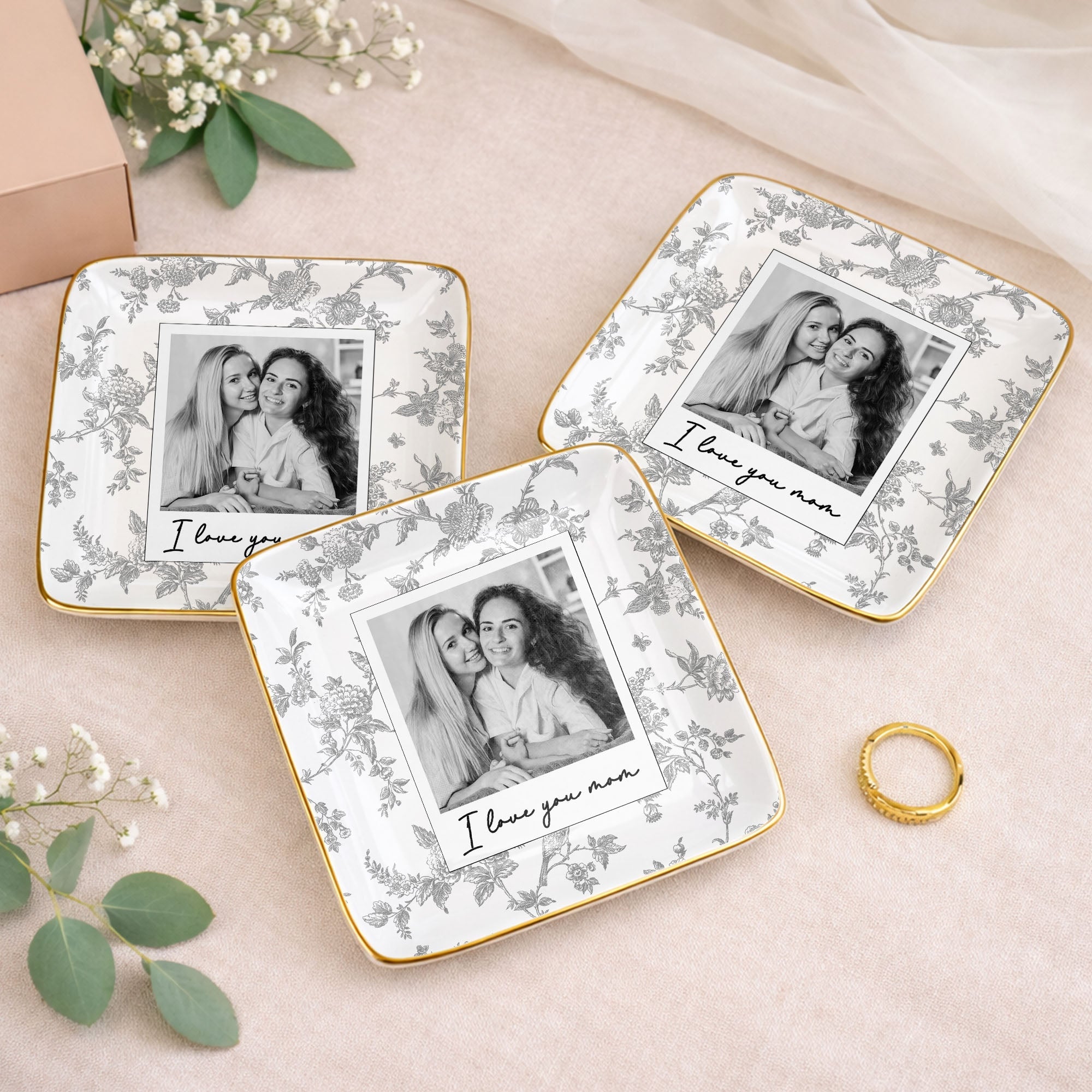 Personalized Floral Jewelry Dish Custom Photo Gift for Mom Jewelry Dish GradoCreations