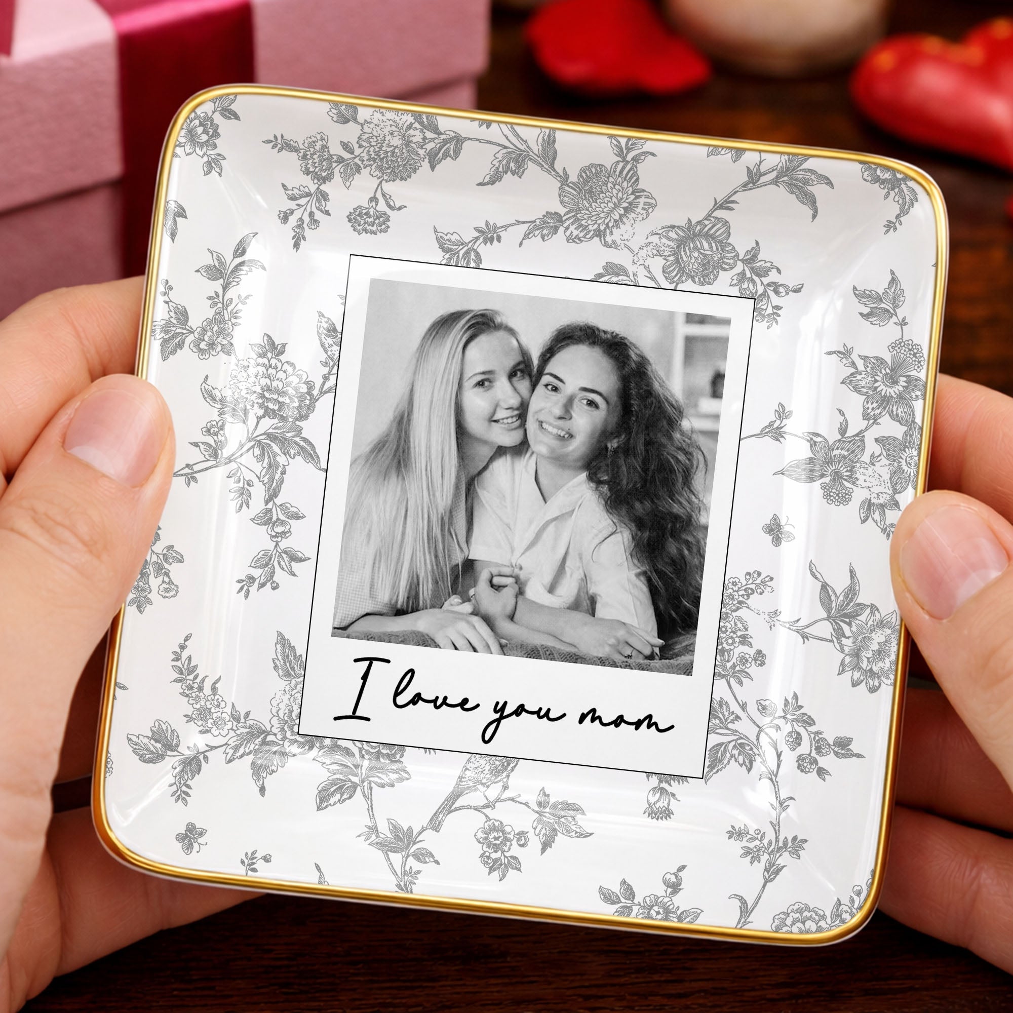 Personalized Floral Jewelry Dish Custom Photo Gift for Mom Jewelry Dish GradoCreations