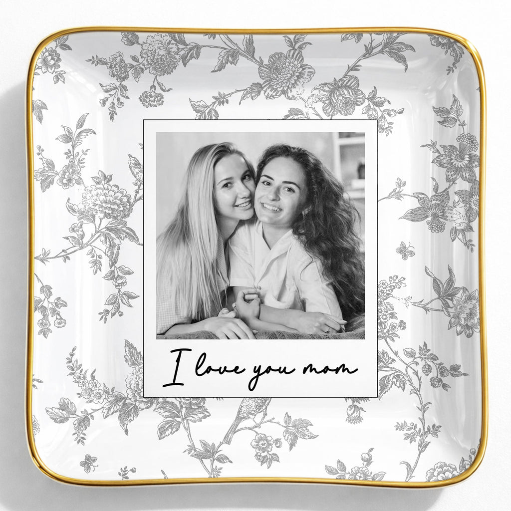 Personalized Floral Jewelry Dish Custom Photo Gift for Mom Jewelry Dish GradoCreations