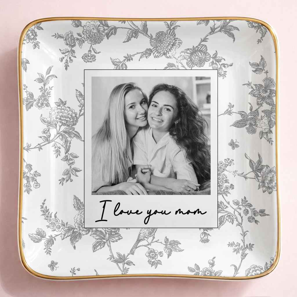 Personalized Floral Jewelry Dish Custom Photo Gift for Mom Jewelry Dish GradoCreations