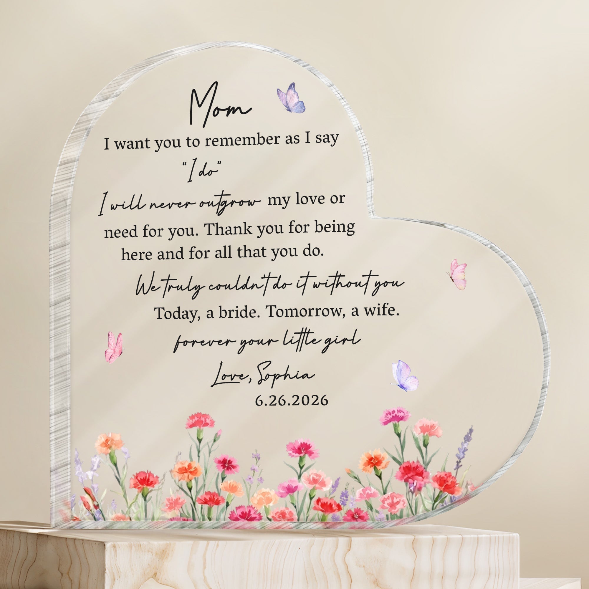 Personalized Heart Shaped Acrylic Plaque Custom Gift for Mom