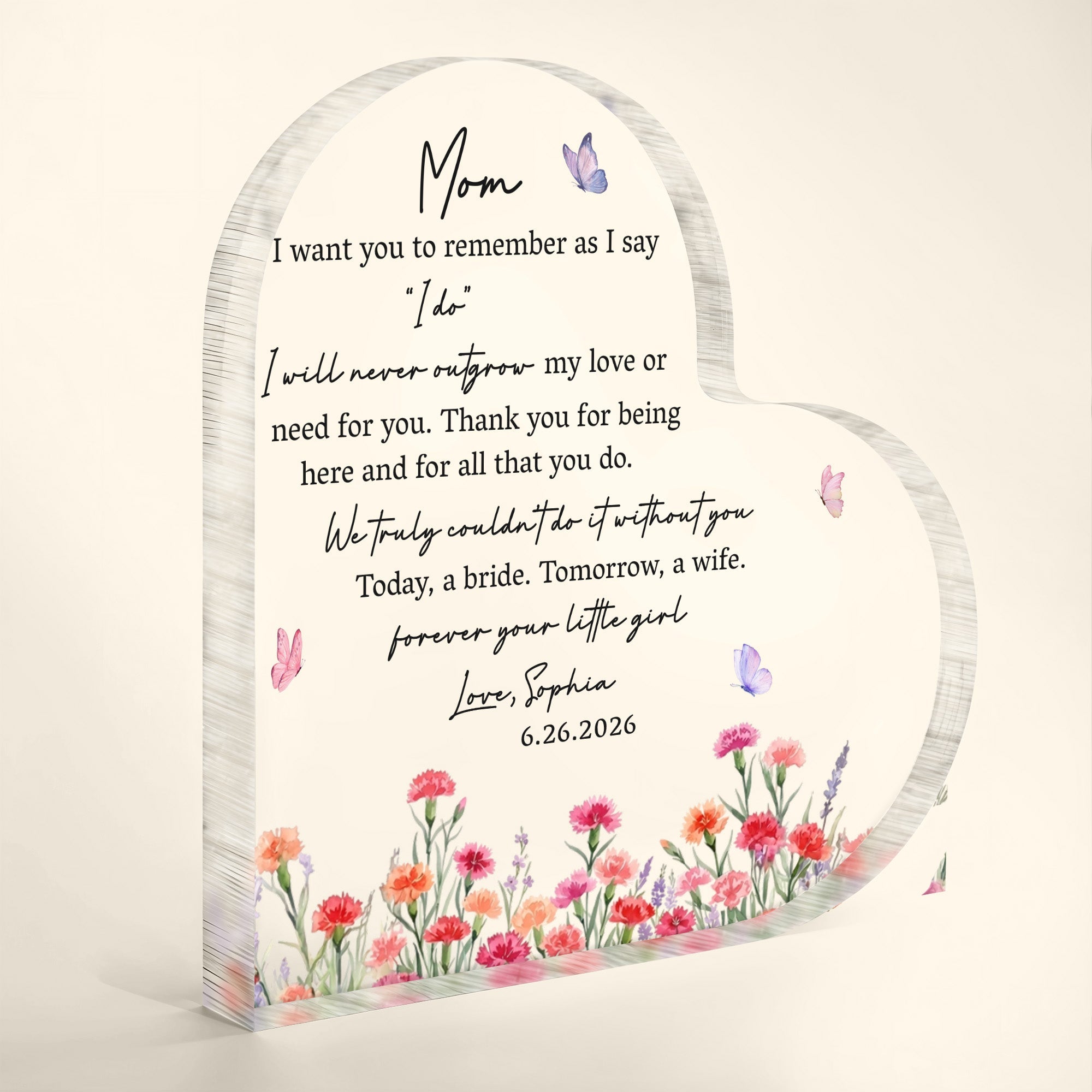 Personalized Heart Shaped Acrylic Plaque Custom Gift for Mom