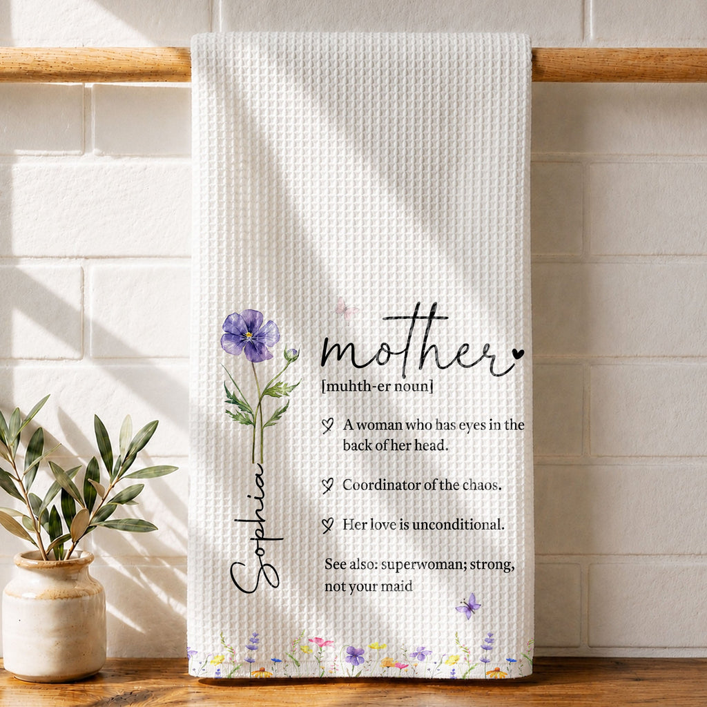 Personalized Floral Kitchen Towel Gift for Mom - Custom Decor
