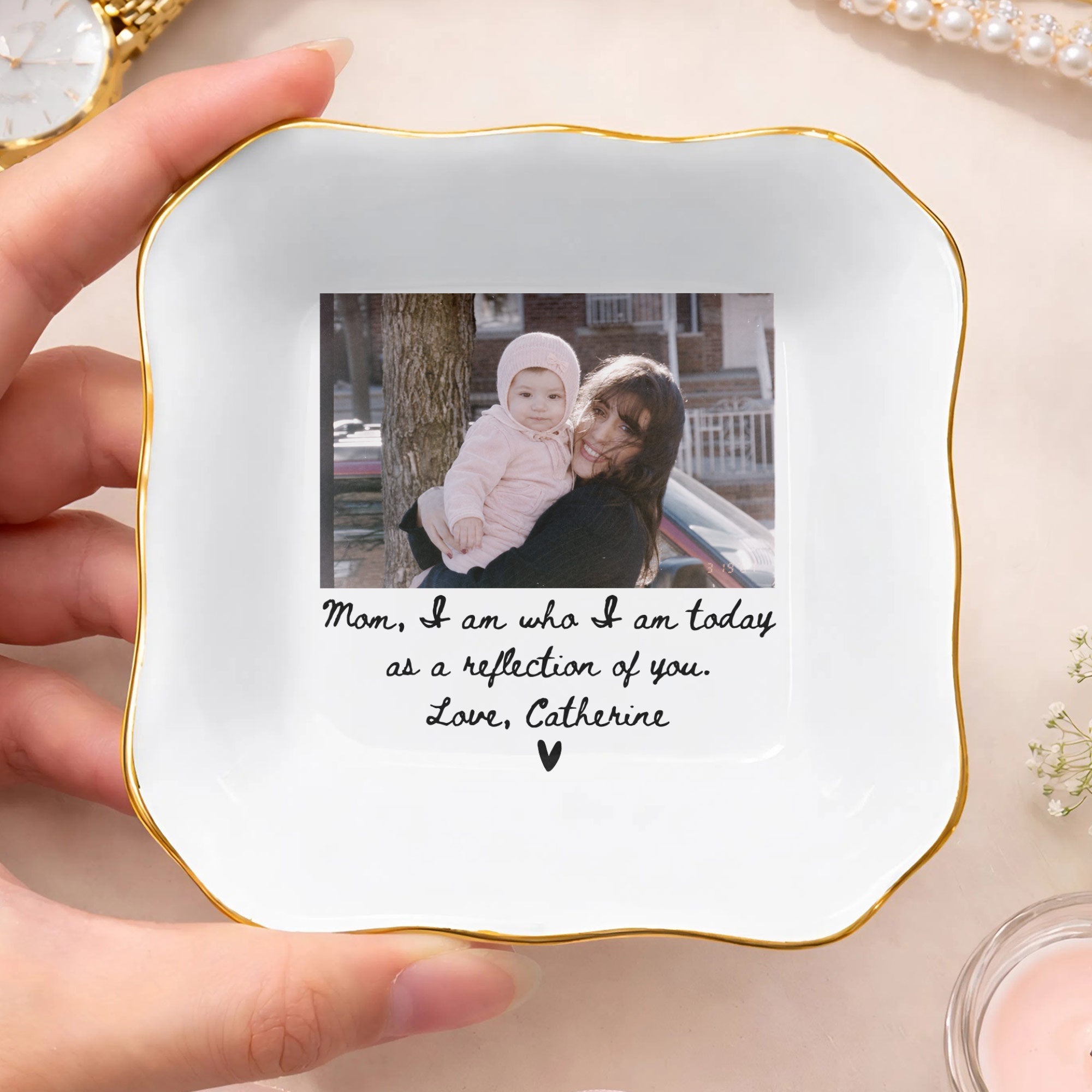Personalized Lace Jewelry Dish Custom Name Gift for Mom