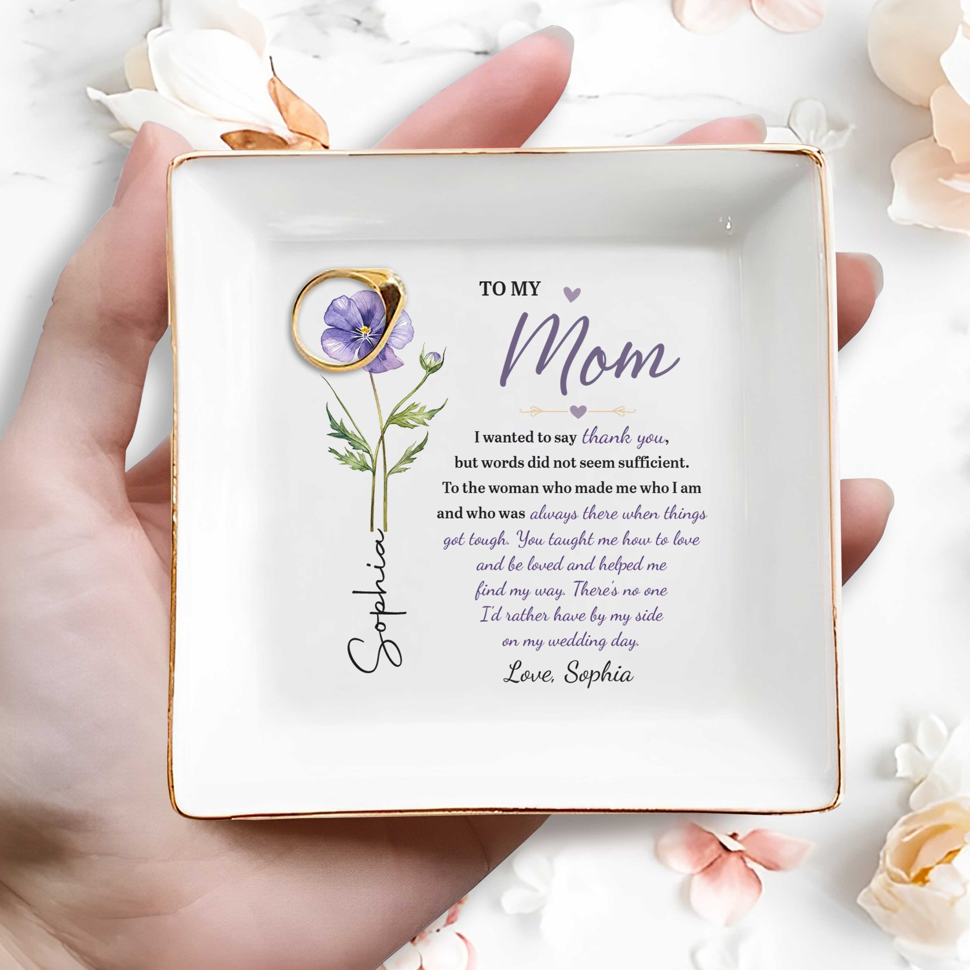 Personalized Jewelry Dish with Birth Month Flower for Mom Jewelry Dish GradoCreations
