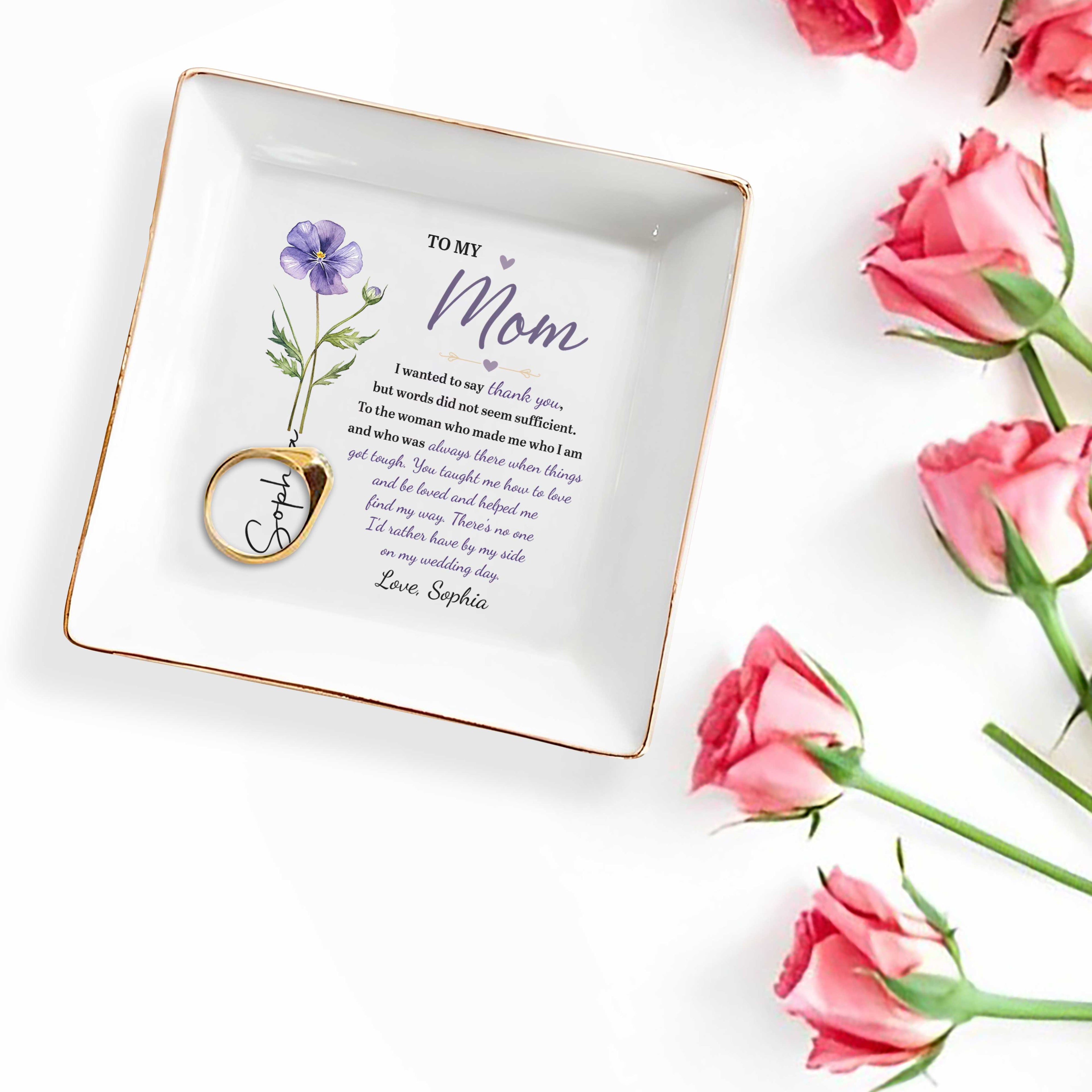 Personalized Jewelry Dish with Birth Month Flower for Mom Jewelry Dish GradoCreations