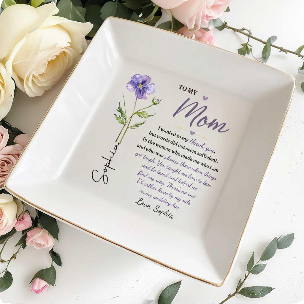 Personalized Jewelry Dish with Birth Month Flower for Mom Jewelry Dish GradoCreations