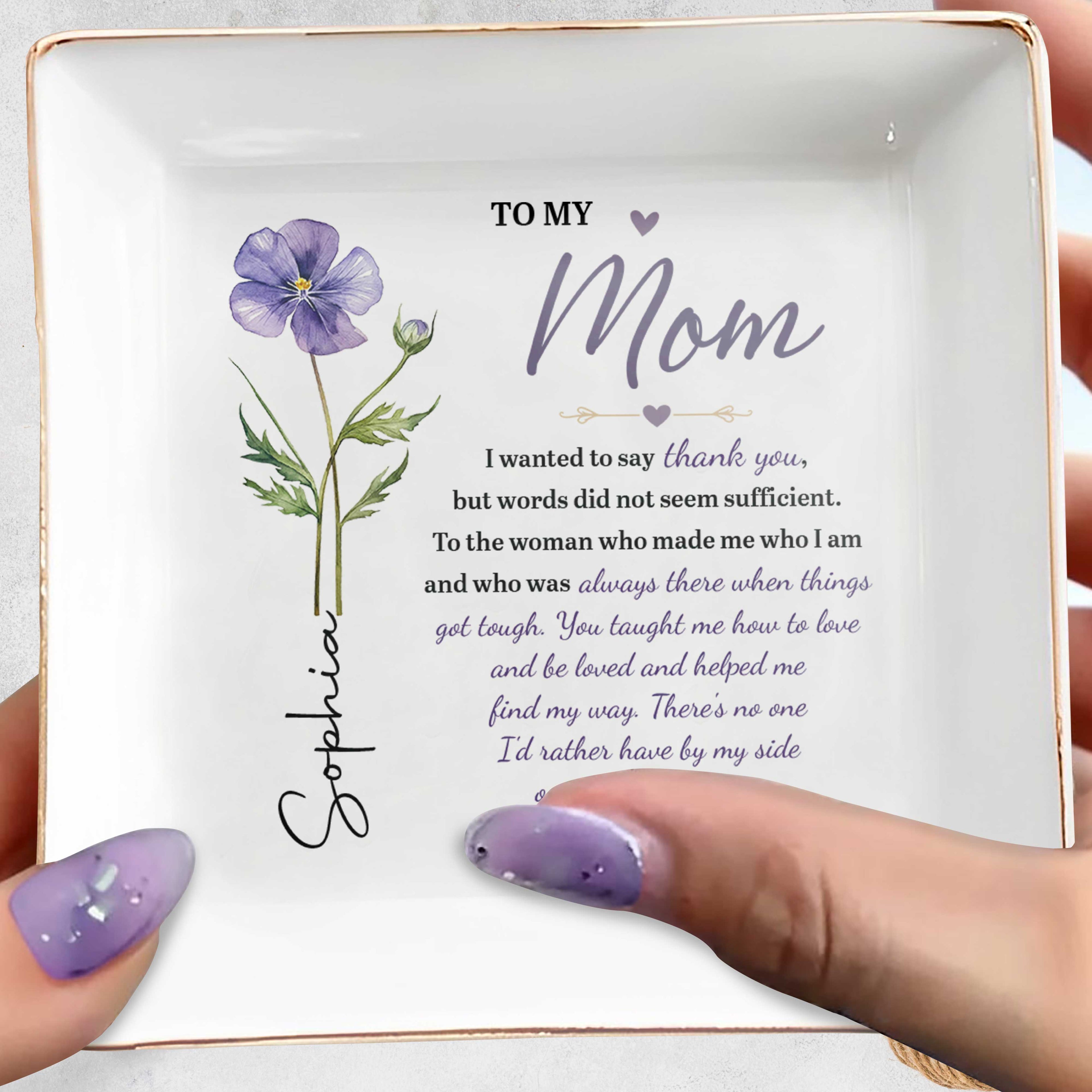 Personalized Jewelry Dish with Birth Month Flower for Mom Jewelry Dish GradoCreations