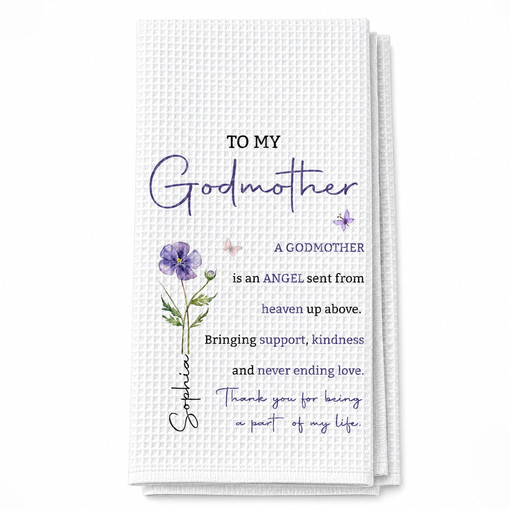 Personalized Kitchen Towel Gift for Godmother with Birth Flower Kitchen Towel GradoCreations