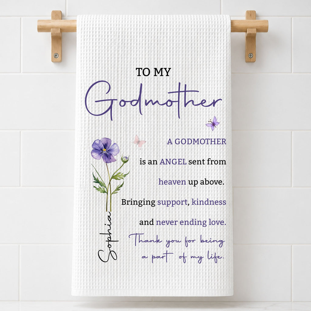 Personalized Kitchen Towel Gift for Godmother with Birth Flower Kitchen Towel GradoCreations