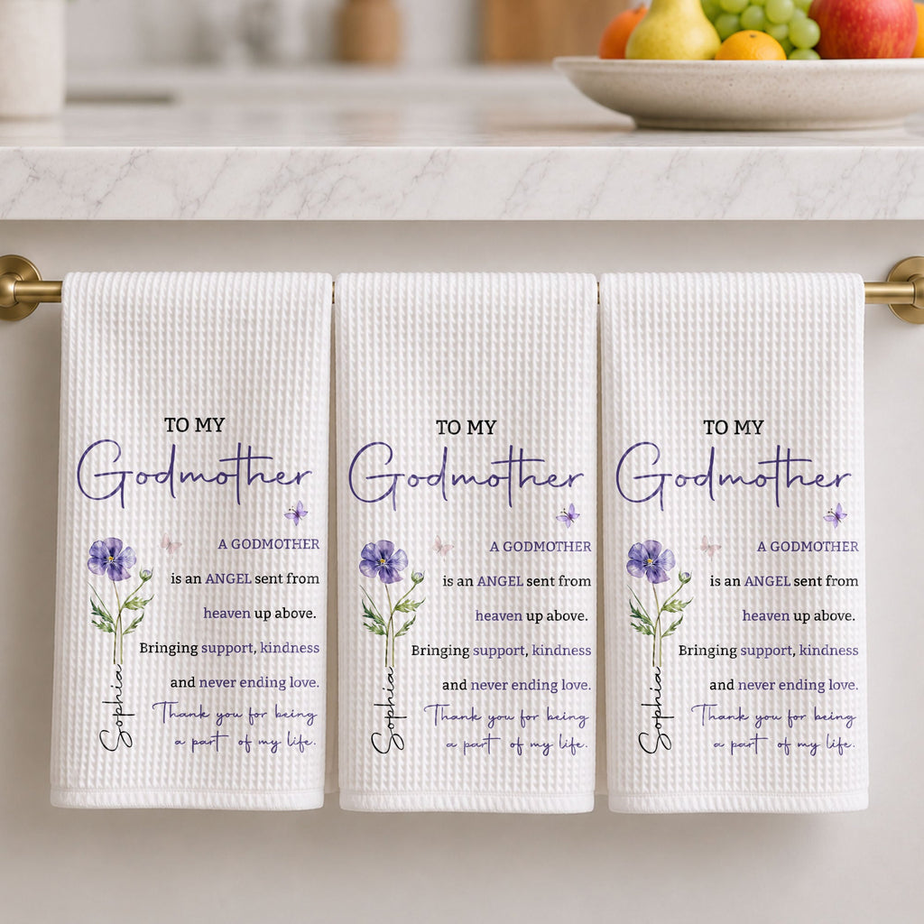 Personalized Kitchen Towel Gift for Godmother with Birth Flower Kitchen Towel GradoCreations