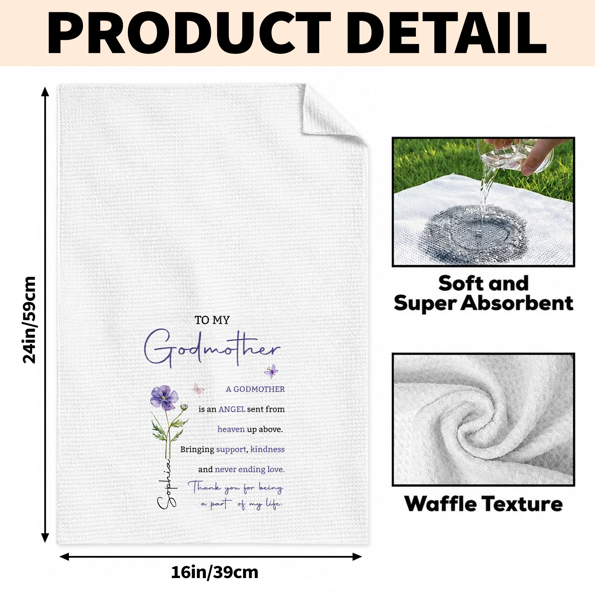 Personalized Kitchen Towel Gift for Godmother with Birth Flower Kitchen Towel GradoCreations