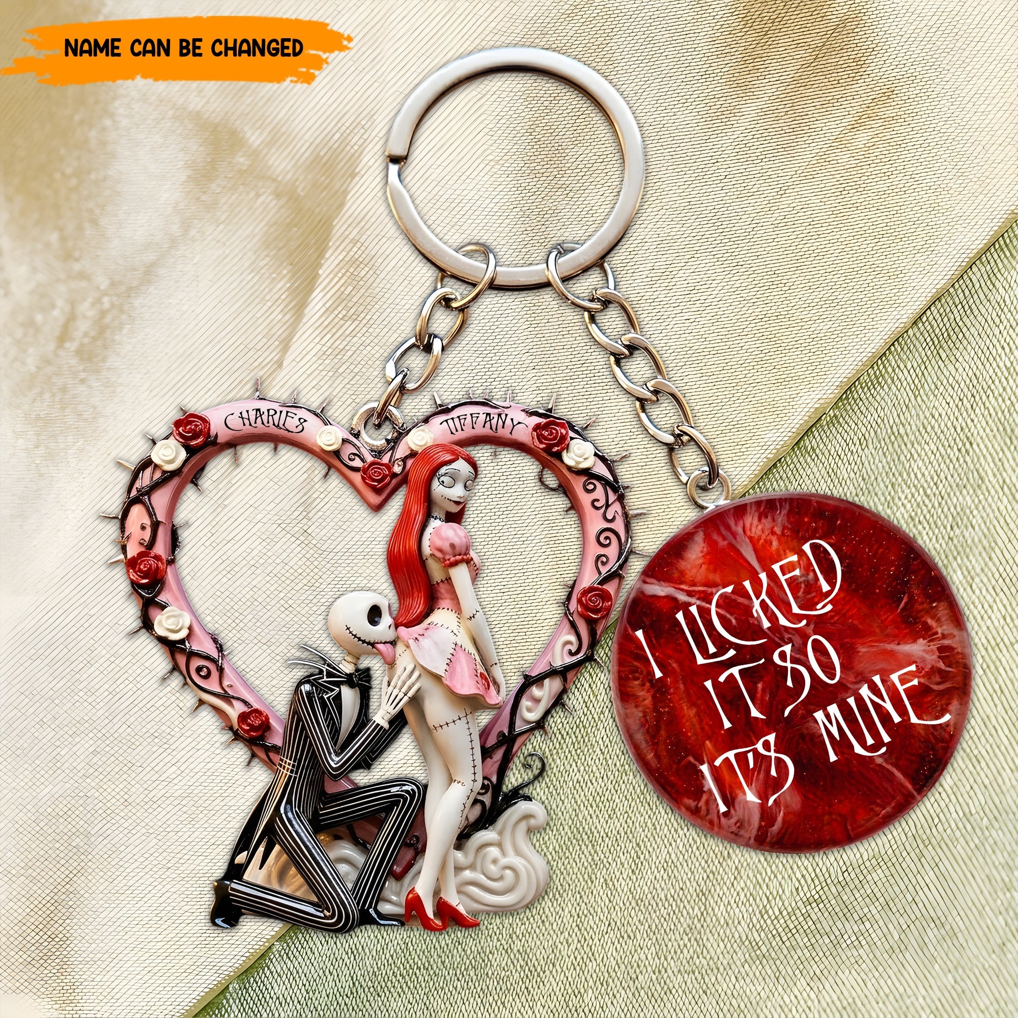 Personalized Gothic Couple Keychain Custom Name Gift GradoCreations