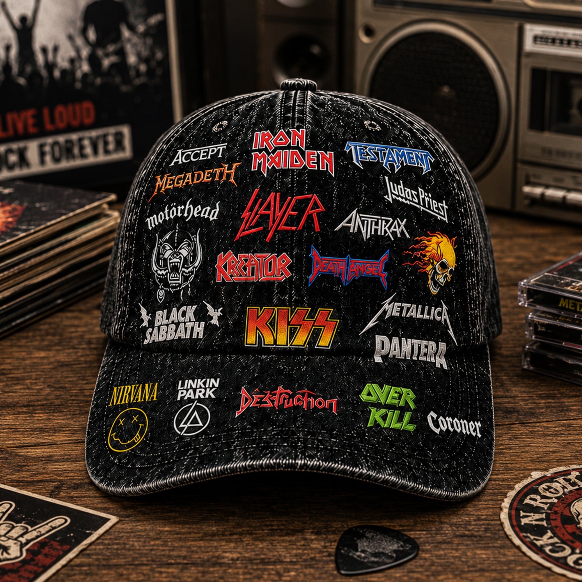 Personalized Classic Rock Logo Cap Custom Name Gift for Fans GradoCreations